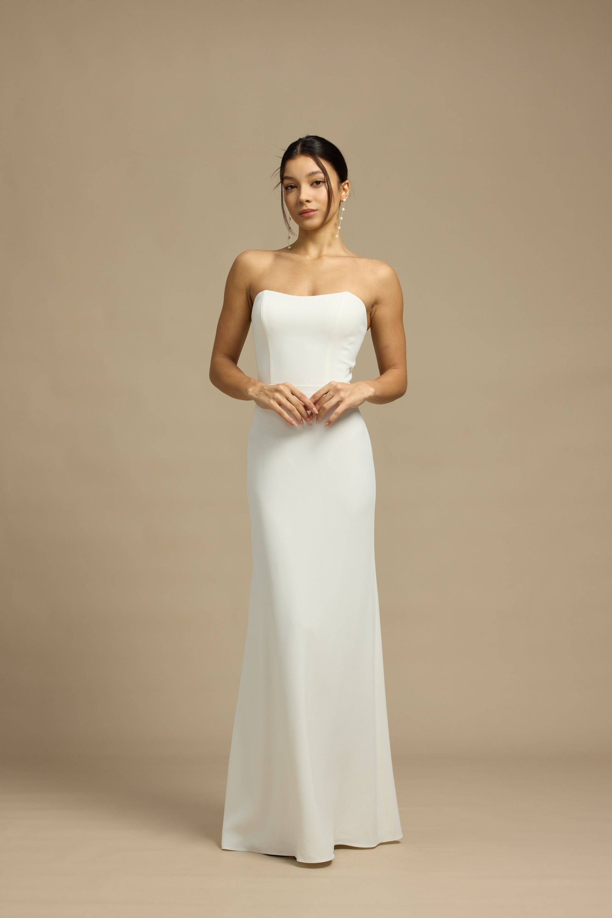 Lily 2-Piece Minimalist Sweetheart Column Wedding Dress with Qipao Cheongsam Mandarin Collar Mulberry Silk Overlay | Bone and Grey Bridal | Affordable Minimal Simple Bridal Gowns Online Canada USA Singapore