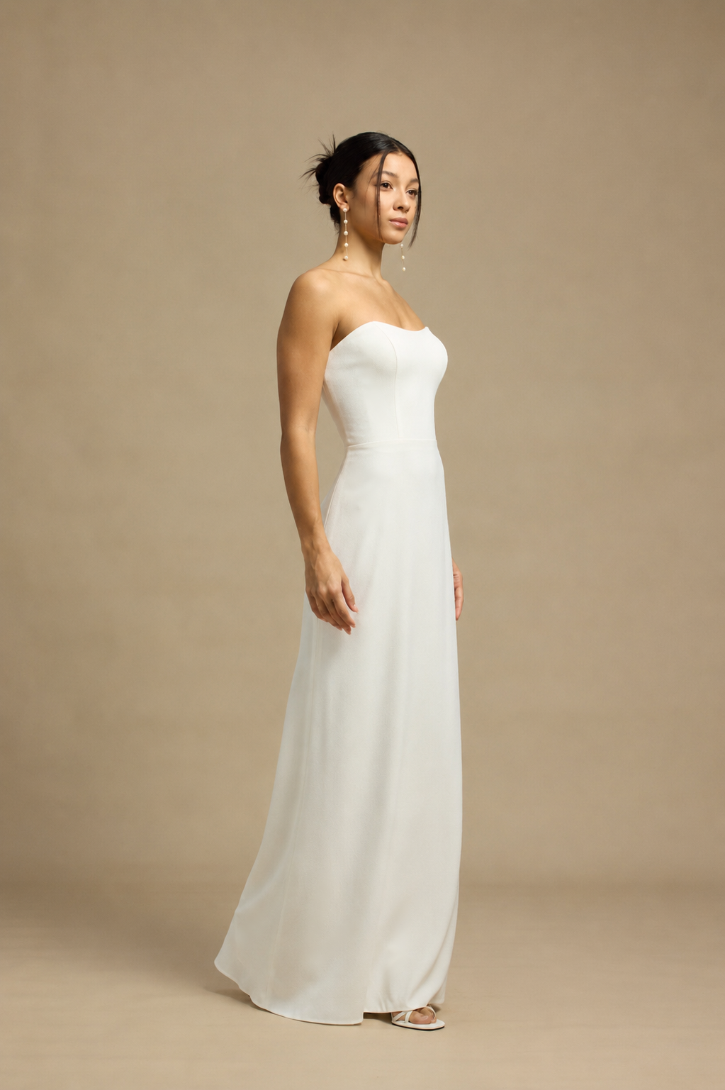 Lily 2-Piece Minimalist Sweetheart Column Wedding Dress with Qipao Cheongsam Mandarin Collar Mulberry Silk Overlay | Bone and Grey Bridal | Affordable Minimal Simple Bridal Gowns Online Canada USA Singapore