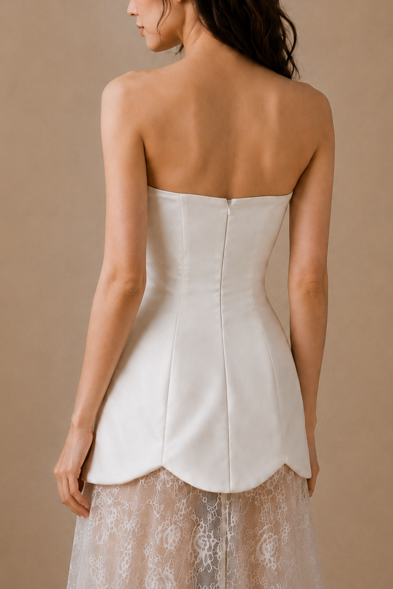 Luna Scalloped Mini Dress with Lace Skirt | Bone & Grey Bridal | Wedding Convertible Afterparty Mini Dresses Online Canada USA Australia UK Singapore