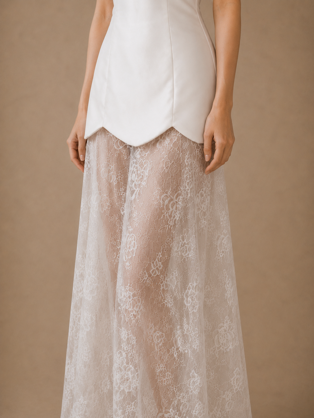 Luna Scalloped Mini Dress with Lace Skirt | Bone & Grey Bridal | Wedding Convertible Afterparty Mini Dresses Online Canada USA Australia UK Singapore