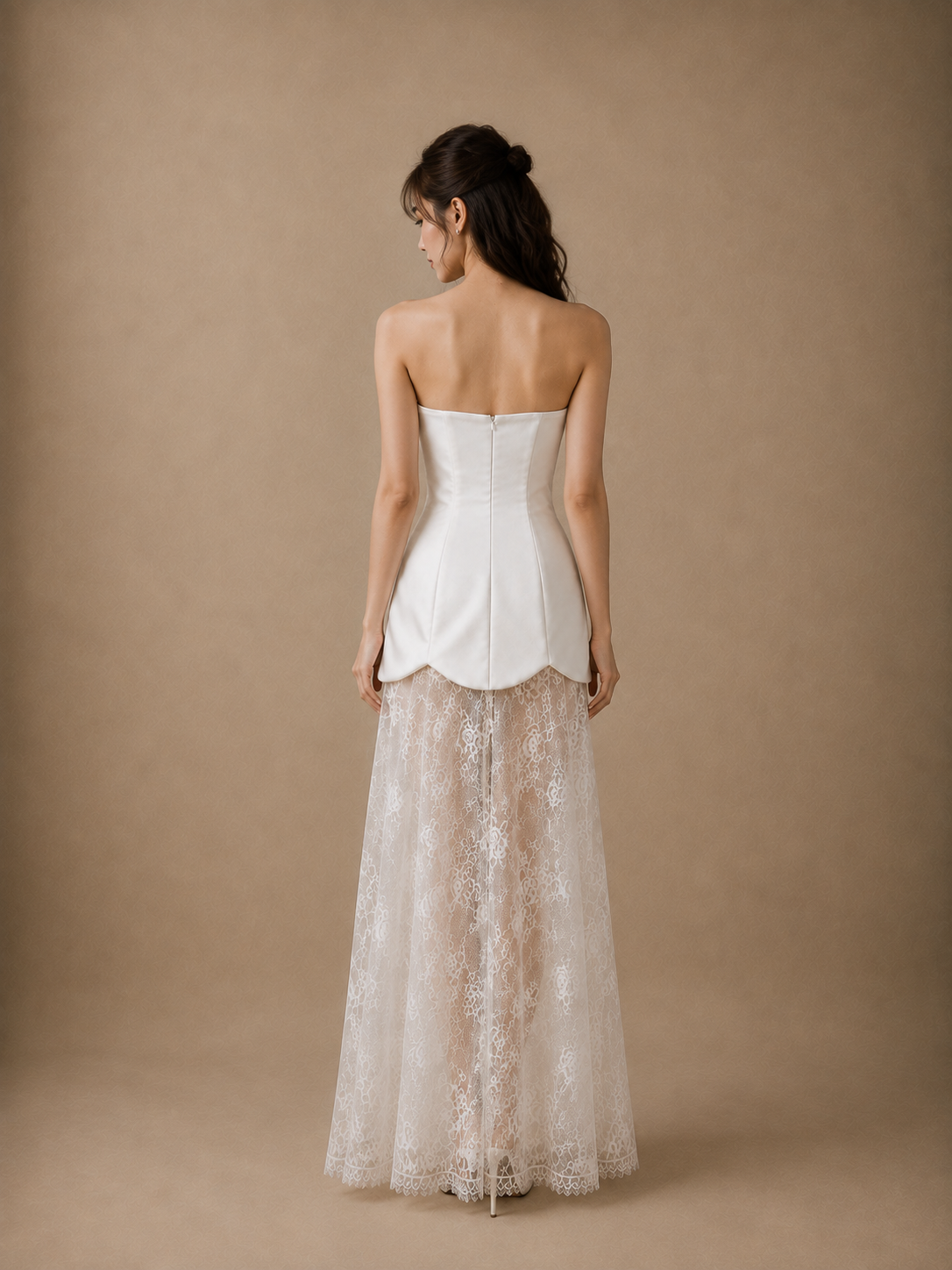 Luna Scalloped Mini Dress with Lace Skirt | Bone & Grey Bridal | Wedding Convertible Afterparty Mini Dresses Online Canada USA Australia UK Singapore