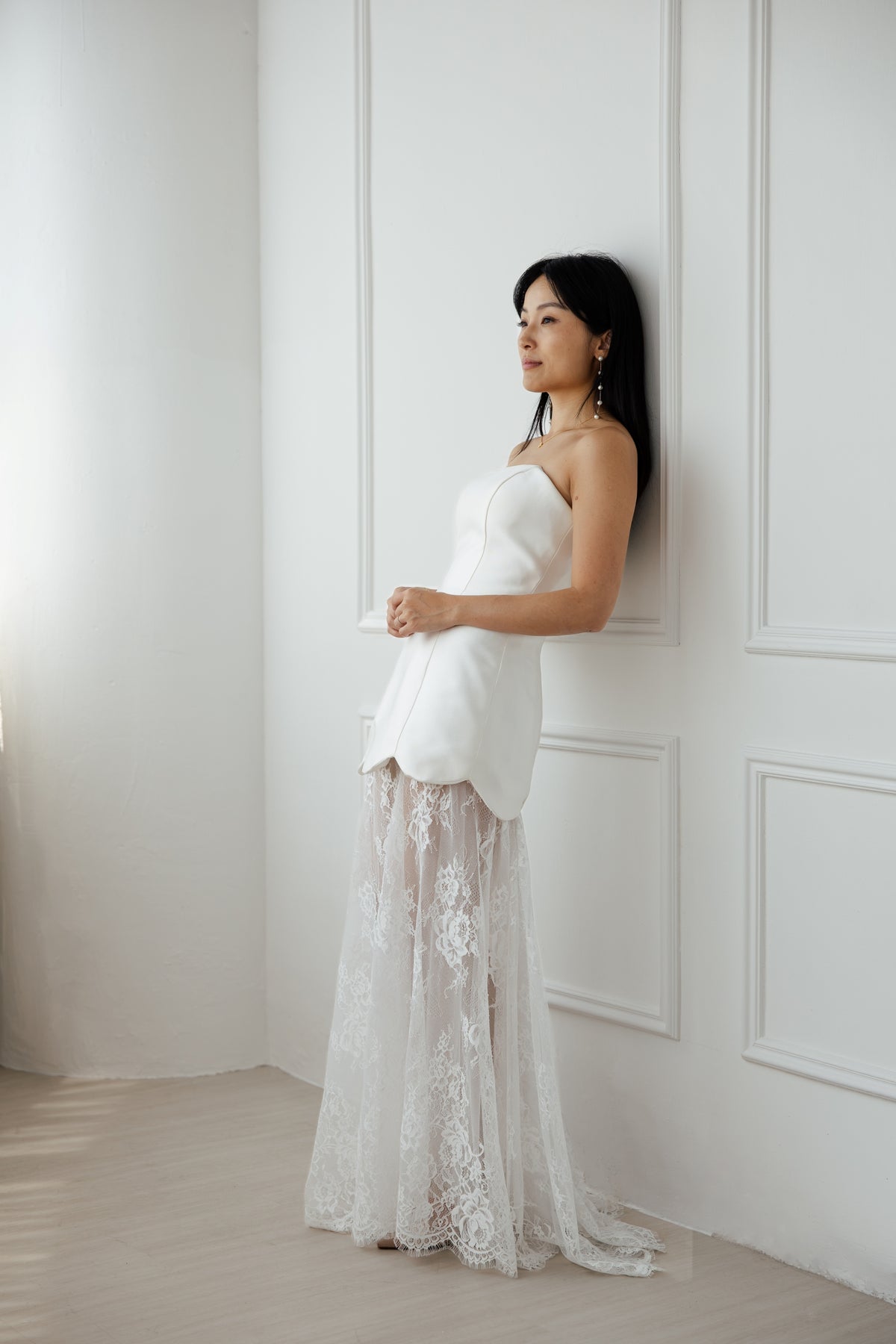Luna Scalloped Mini Dress with Lace Skirt | Bone & Grey Bridal | Wedding Convertible Afterparty Mini Dresses Online Canada USA Australia UK Singapore