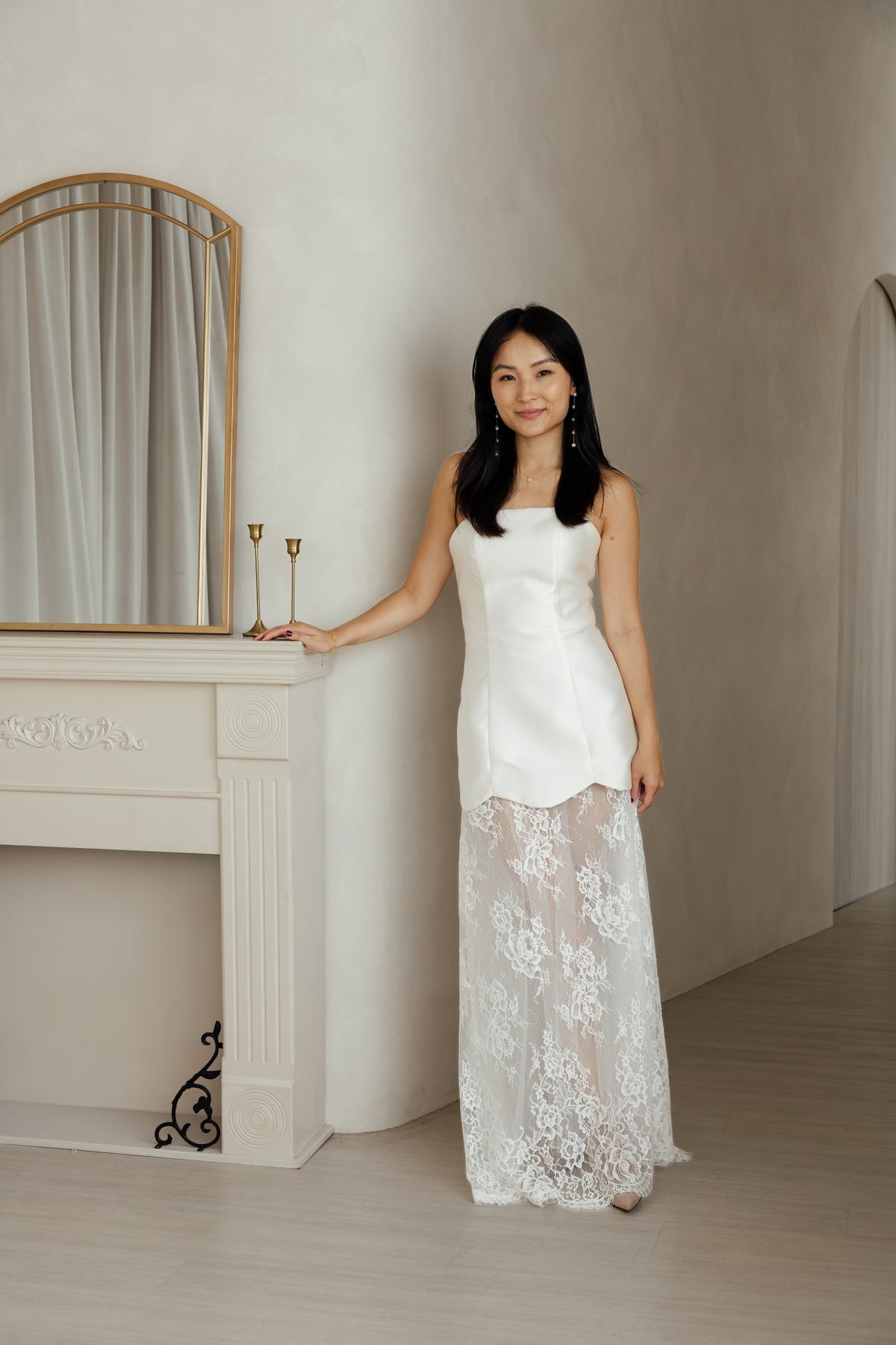 Luna Scalloped Mini Dress with Lace Skirt | Bone & Grey Bridal | Wedding Convertible Afterparty Mini Dresses Online Canada USA Australia UK Singapore