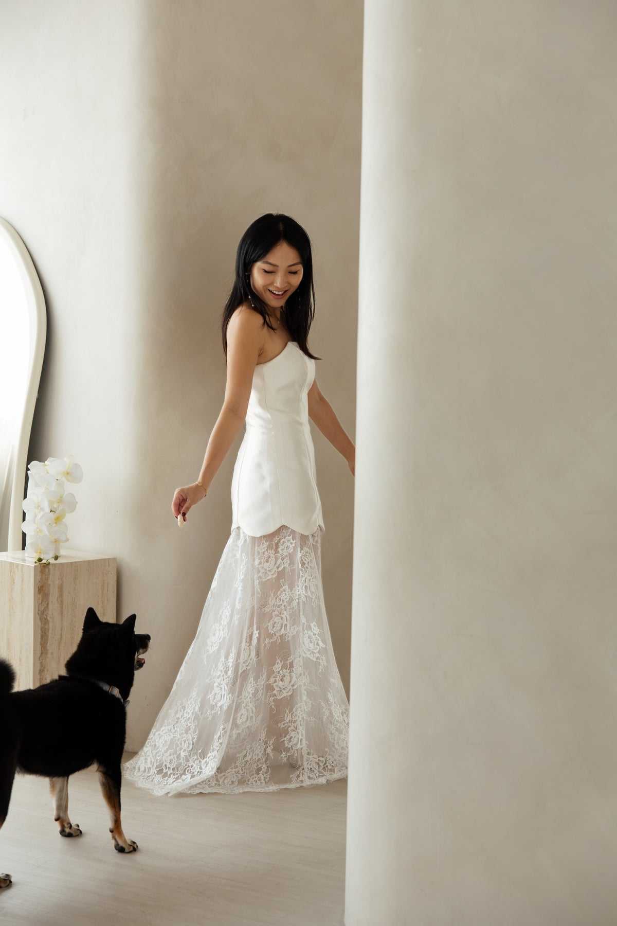 Luna Scalloped Mini Dress with Lace Skirt | Bone & Grey Bridal | Wedding Convertible Afterparty Mini Dresses Online Canada USA Australia UK Singapore