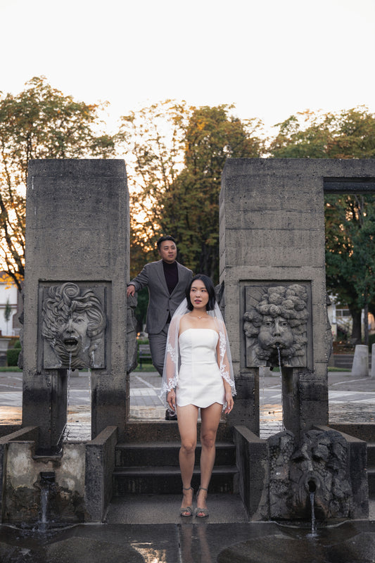 Luna Scalloped Mini Dress Set (Convertible) | Bone & Grey Bridal | Wedding Afterparty Mini Dresses Online Canada USA Australia UK Singapore