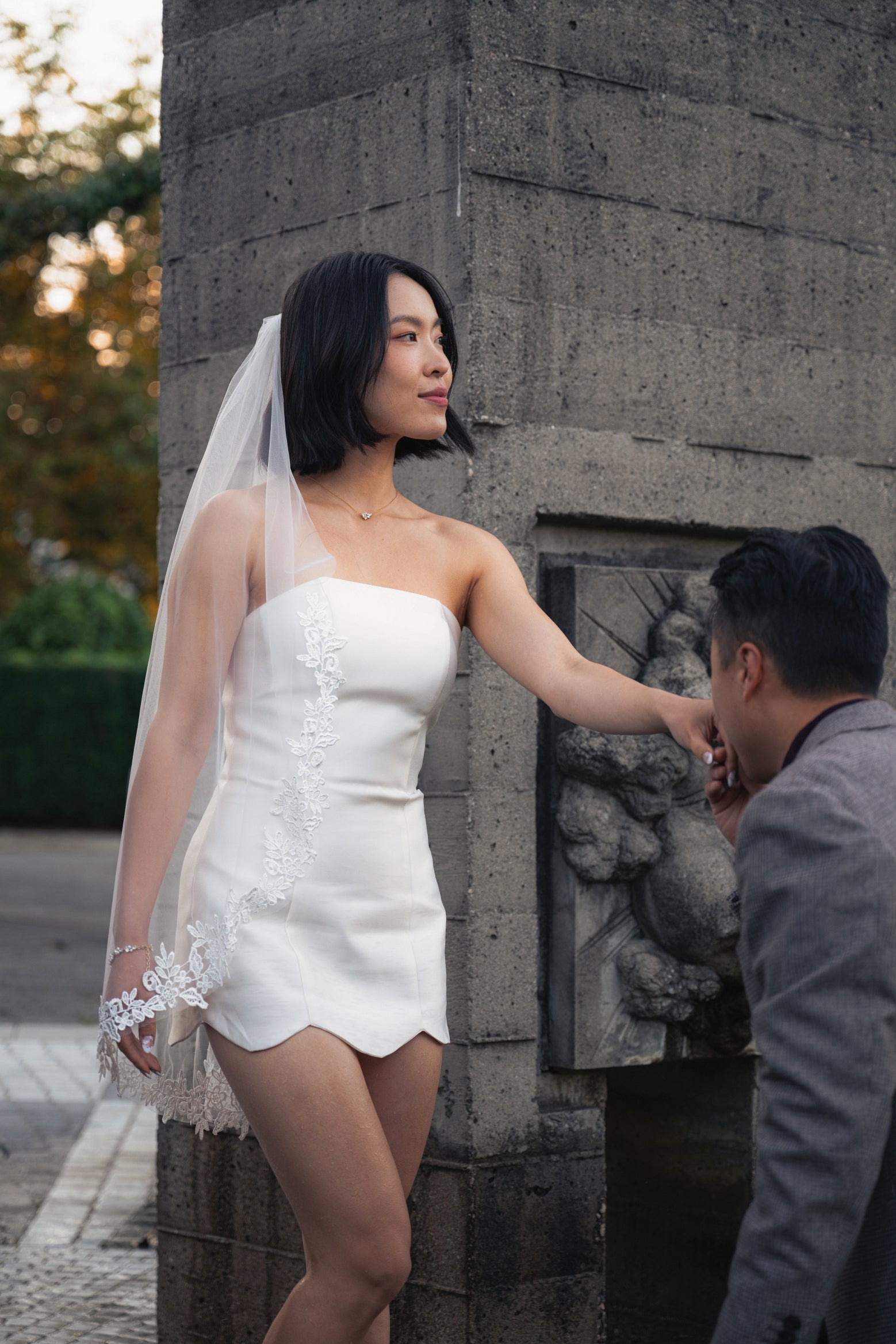 Luna Scalloped Mini Dress Set (Convertible) | Bone & Grey Bridal | Wedding Afterparty Mini Dresses Online Canada USA Australia UK Singapore