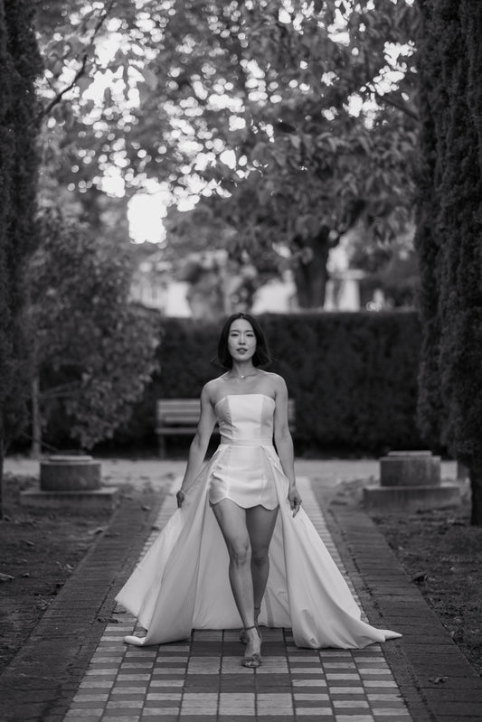 Luna Scalloped Mini Dress Set (Convertible) | Bone & Grey Bridal | Wedding Afterparty Mini Dresses Online Canada USA Australia UK Singapore