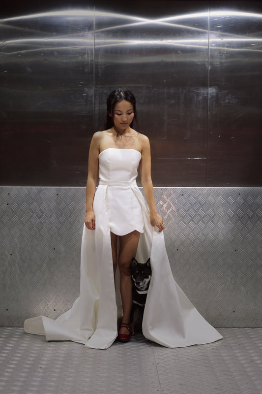 Luna Scalloped Mini Dress Set (Convertible) | Bone & Grey Bridal | Wedding Afterparty Mini Dresses Online Canada USA Australia UK Singapore