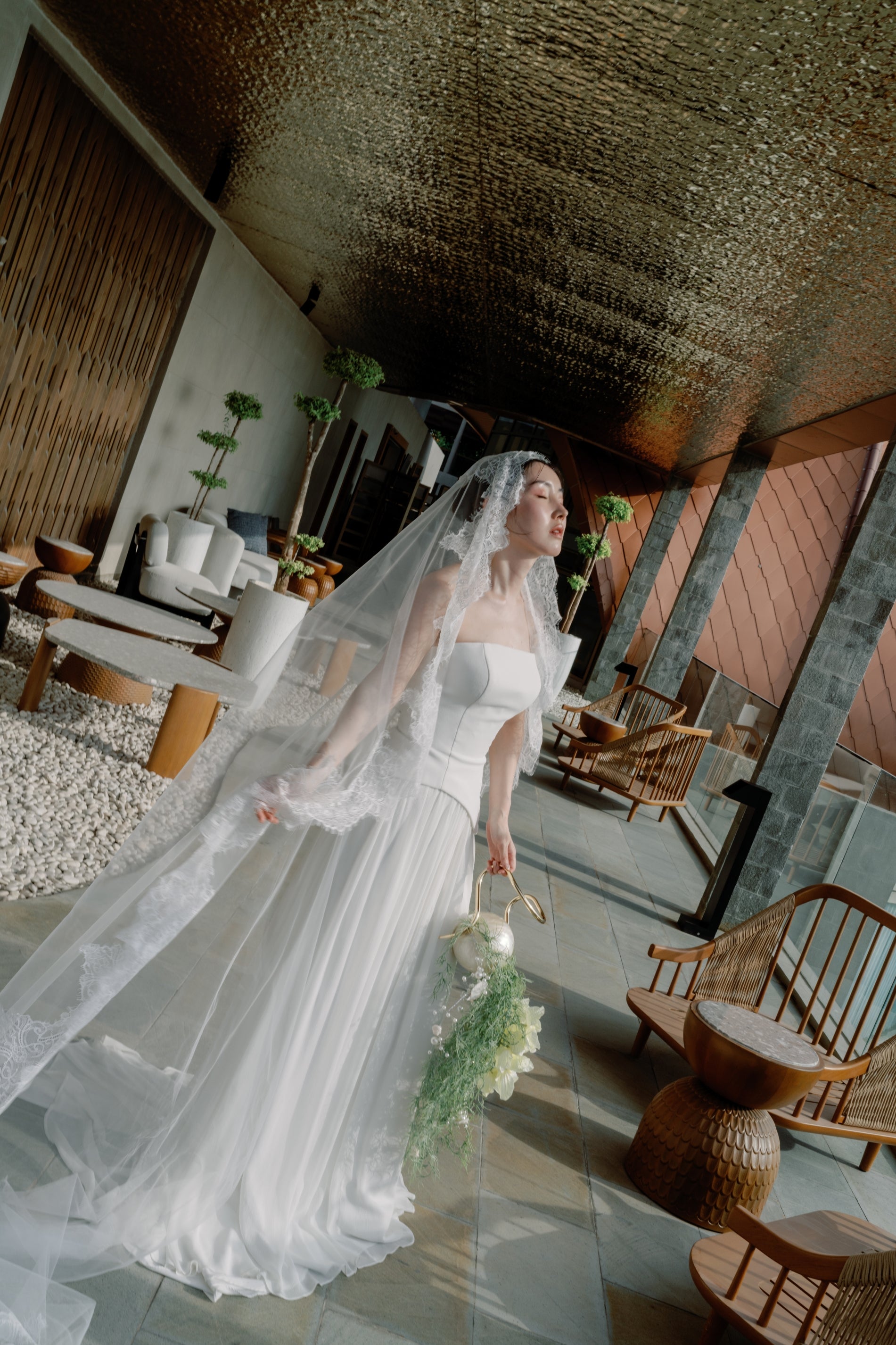 Maria Lace Cathedral Mantilla Tulle Bridal Veil | Bone and Grey Bridal Accessories | Wedding Veils Online Singapore Canada US Fast-Shipping Veils for Brides