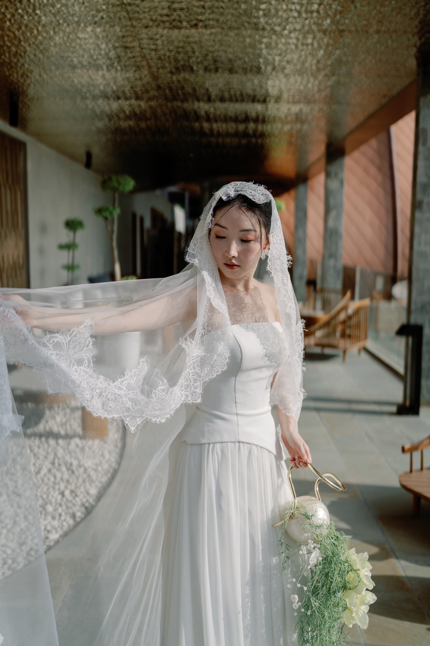 Maria Lace Cathedral Mantilla Tulle Bridal Veil | Bone and Grey Bridal Accessories | Wedding Veils Online Singapore Canada US Fast-Shipping Veils for Brides