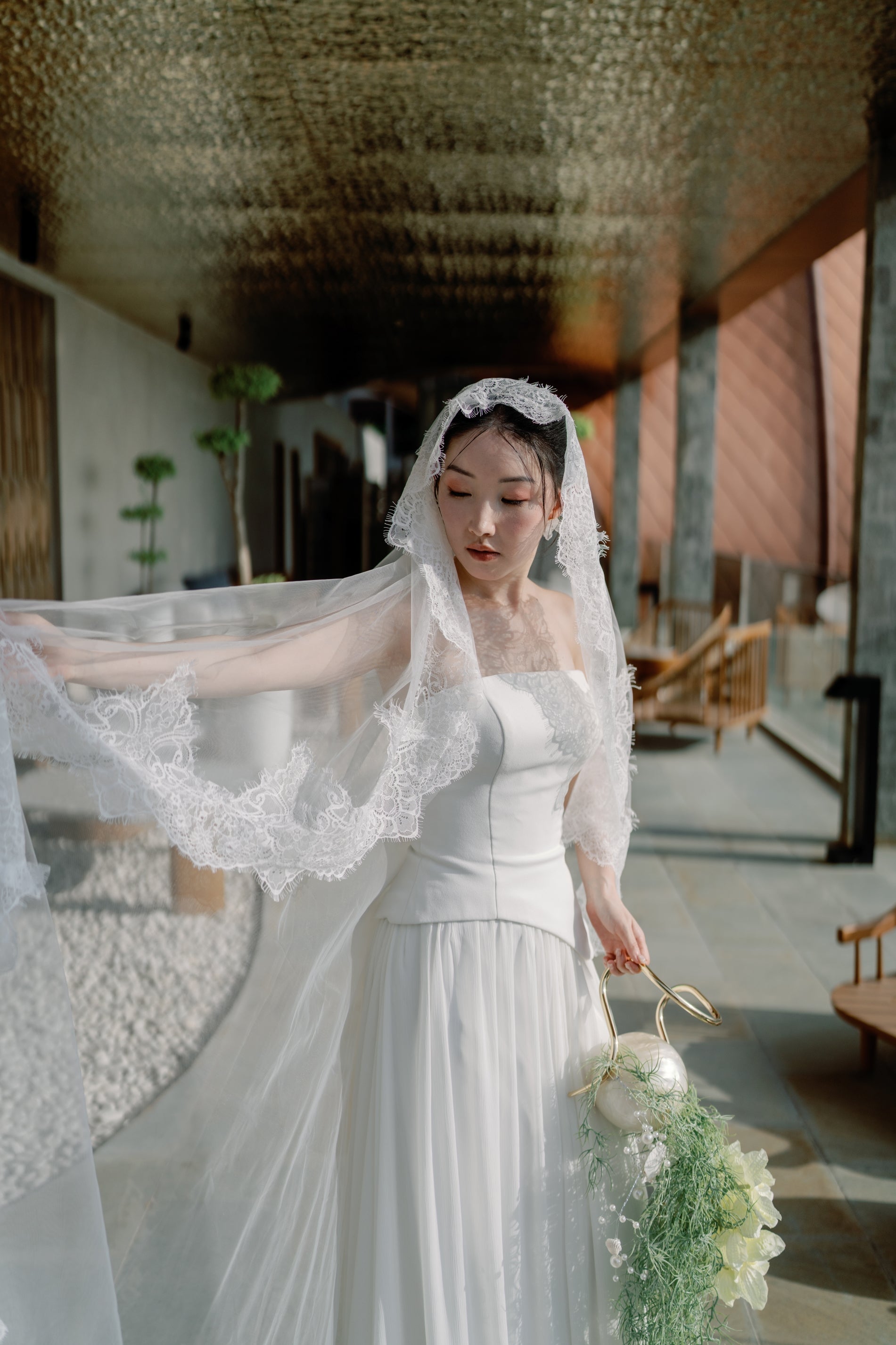Maria Lace Cathedral Mantilla Tulle Bridal Veil | Bone and Grey Bridal Accessories | Wedding Veils Online Singapore Canada US Fast-Shipping Veils for Brides