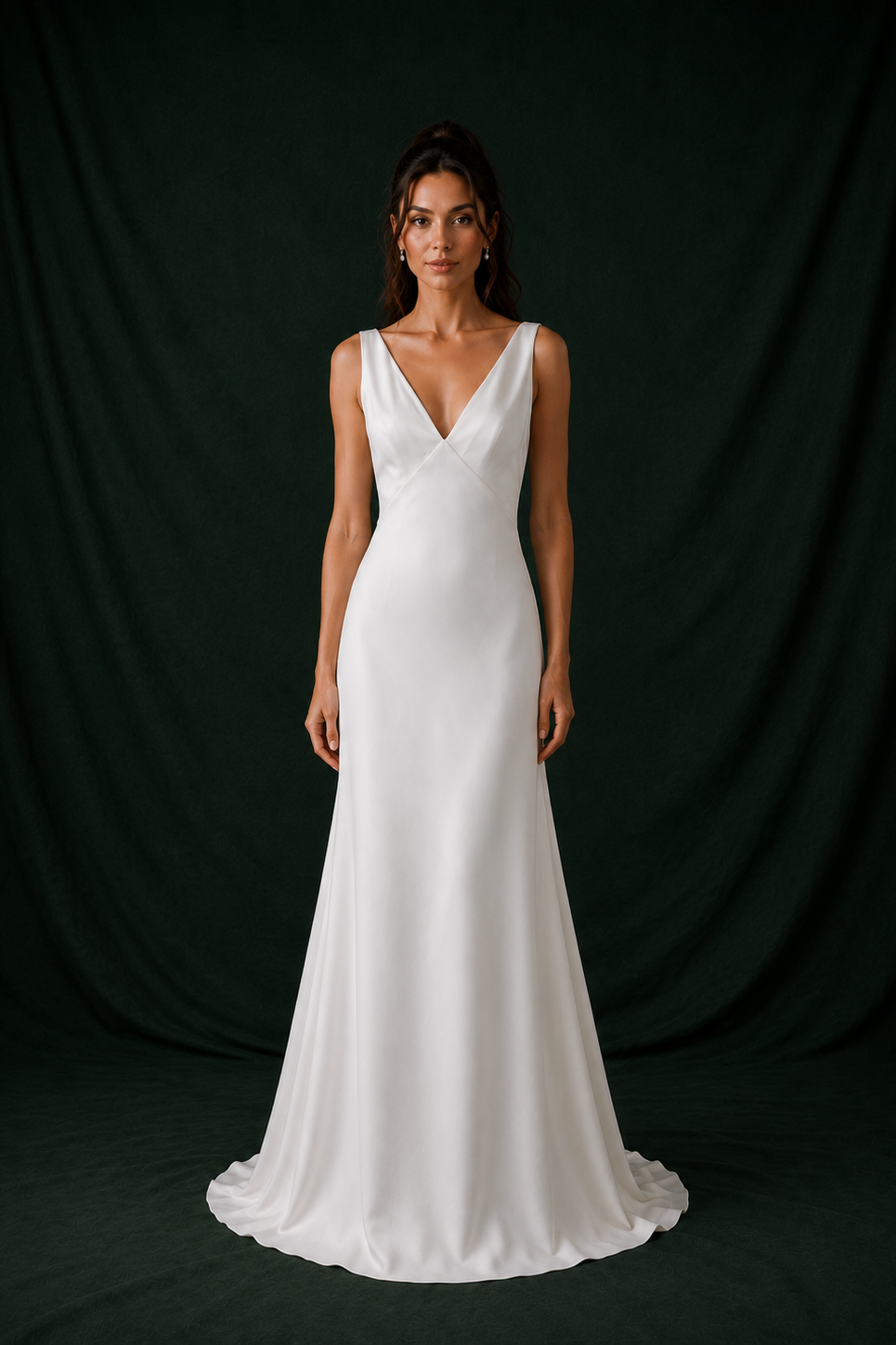 Nina V-Neck Satin Crepe Column Wedding Gown | Bone and Grey Bridal | Affordable Simple Bridal Gowns Online Canada USA Singapore | Bone and Grey Bridal | Affordable Simple Bridal Gowns Online Canada USA Singapore