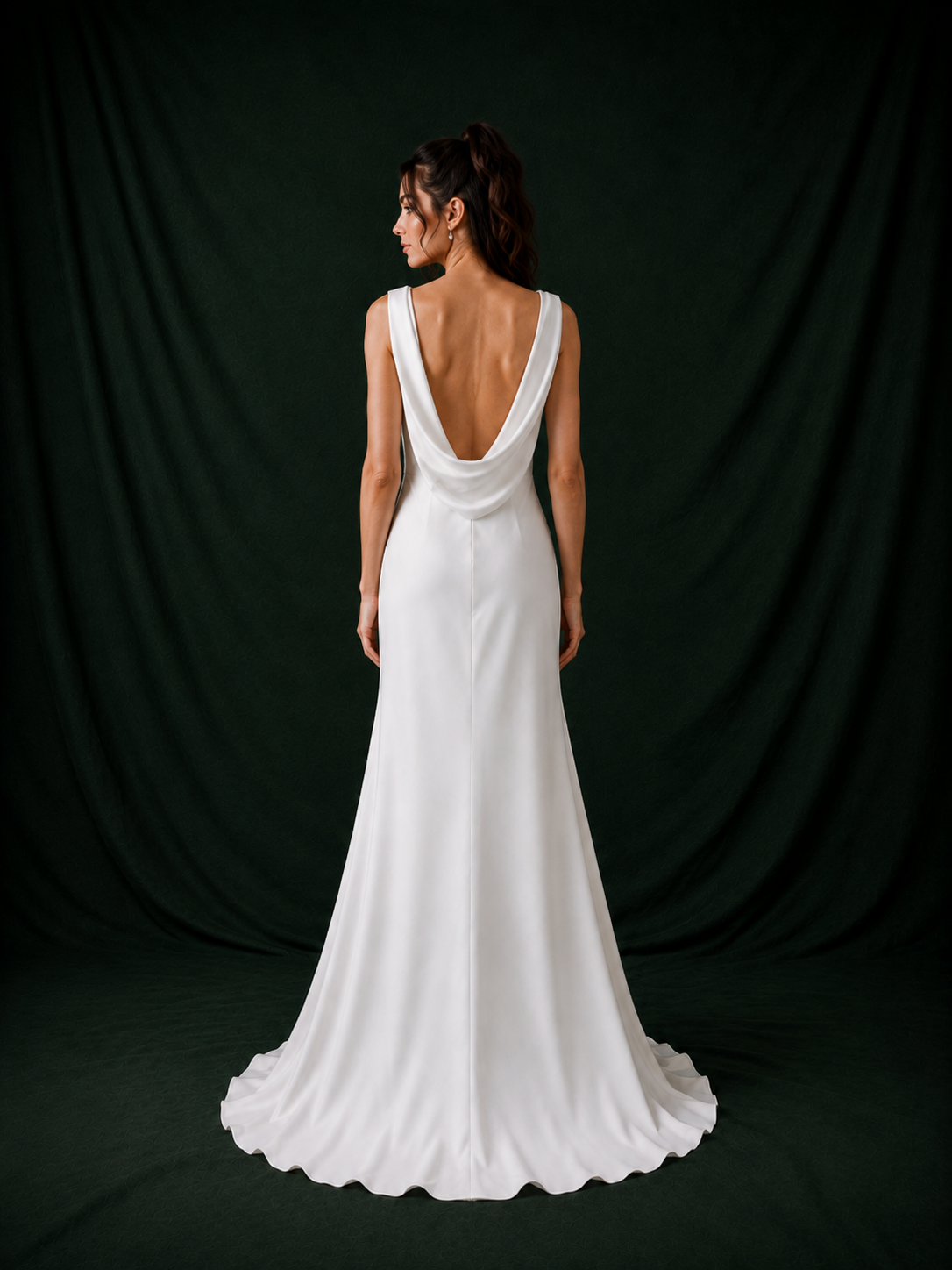 Nina V-Neck Satin Crepe Column Wedding Gown | Bone and Grey Bridal | Affordable Simple Bridal Gowns Online Canada USA Singapore | Bone and Grey Bridal | Affordable Simple Bridal Gowns Online Canada USA Singapore