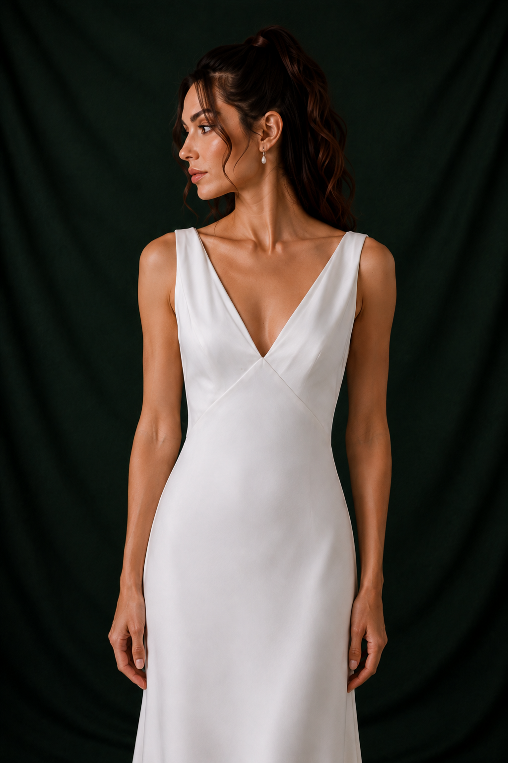 Nina V-Neck Satin Crepe Column Wedding Gown | Bone and Grey Bridal | Affordable Simple Bridal Gowns Online Canada USA Singapore | Bone and Grey Bridal | Affordable Simple Bridal Gowns Online Canada USA Singapore