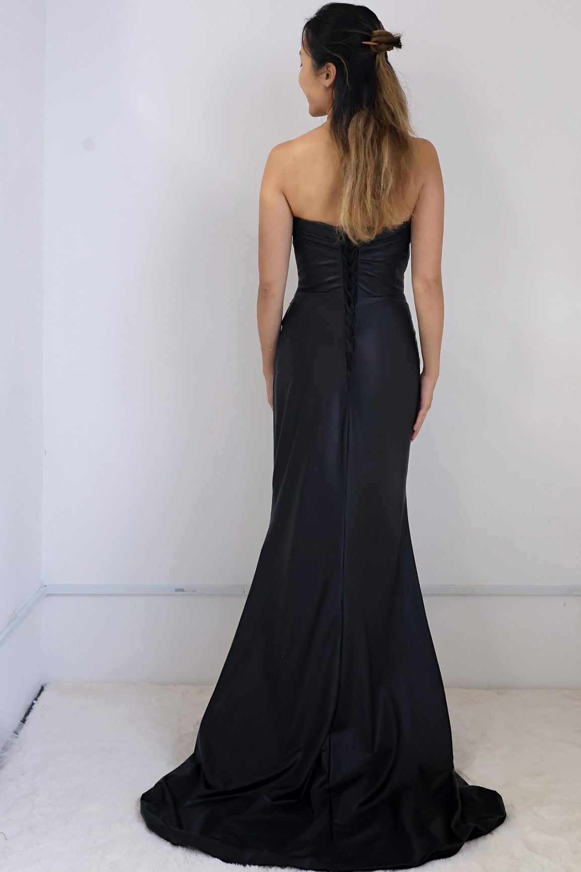 Odette Vegan Black Leather Column Wedding Dress | Bone and Grey Bridal | Affordable minimal wedding dresses online Canada Singapore USA