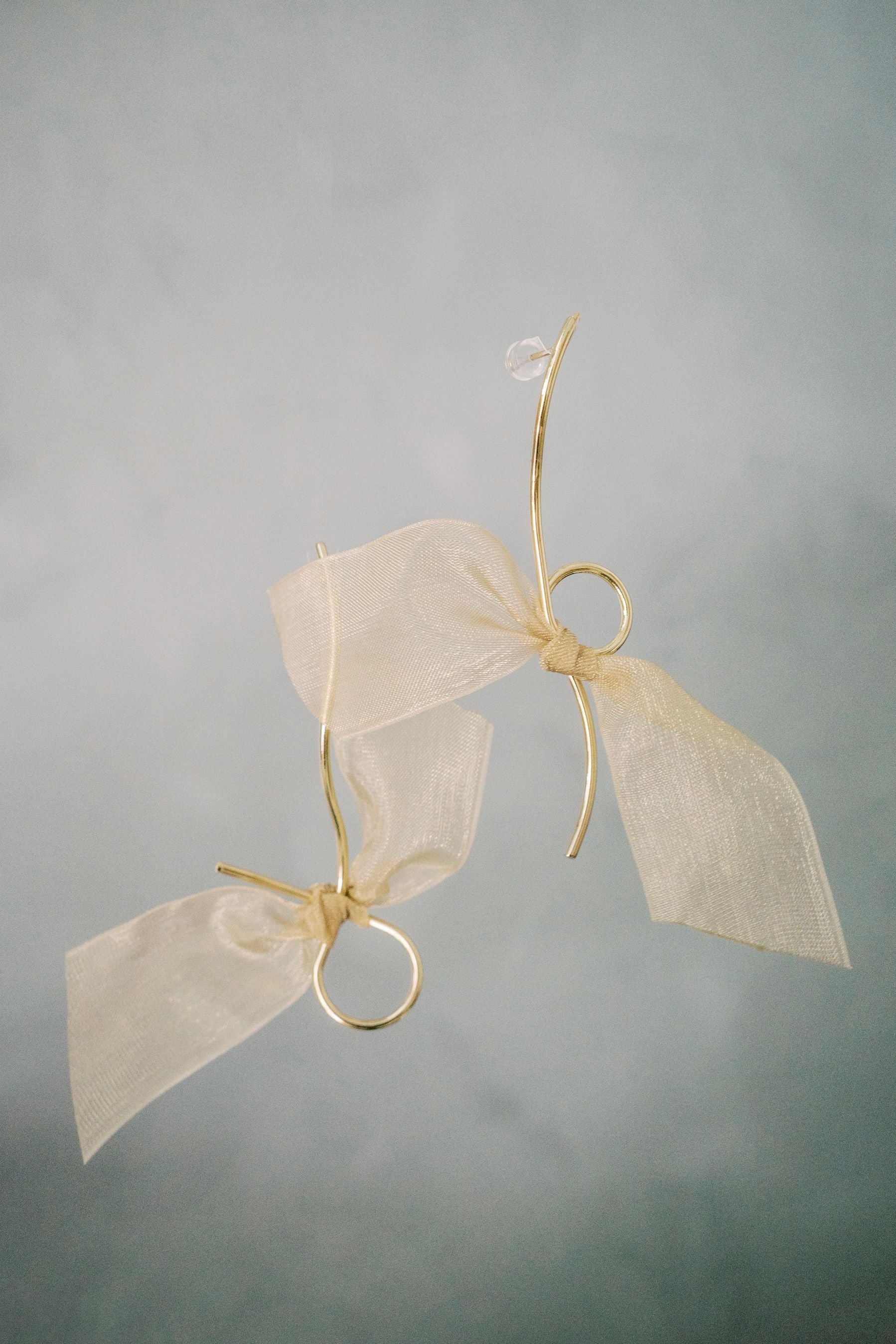 Asymmetrical Ribbon Susie Asymmetric Silk Ribbon Gold Earrings | Bone and Grey Bridal ...