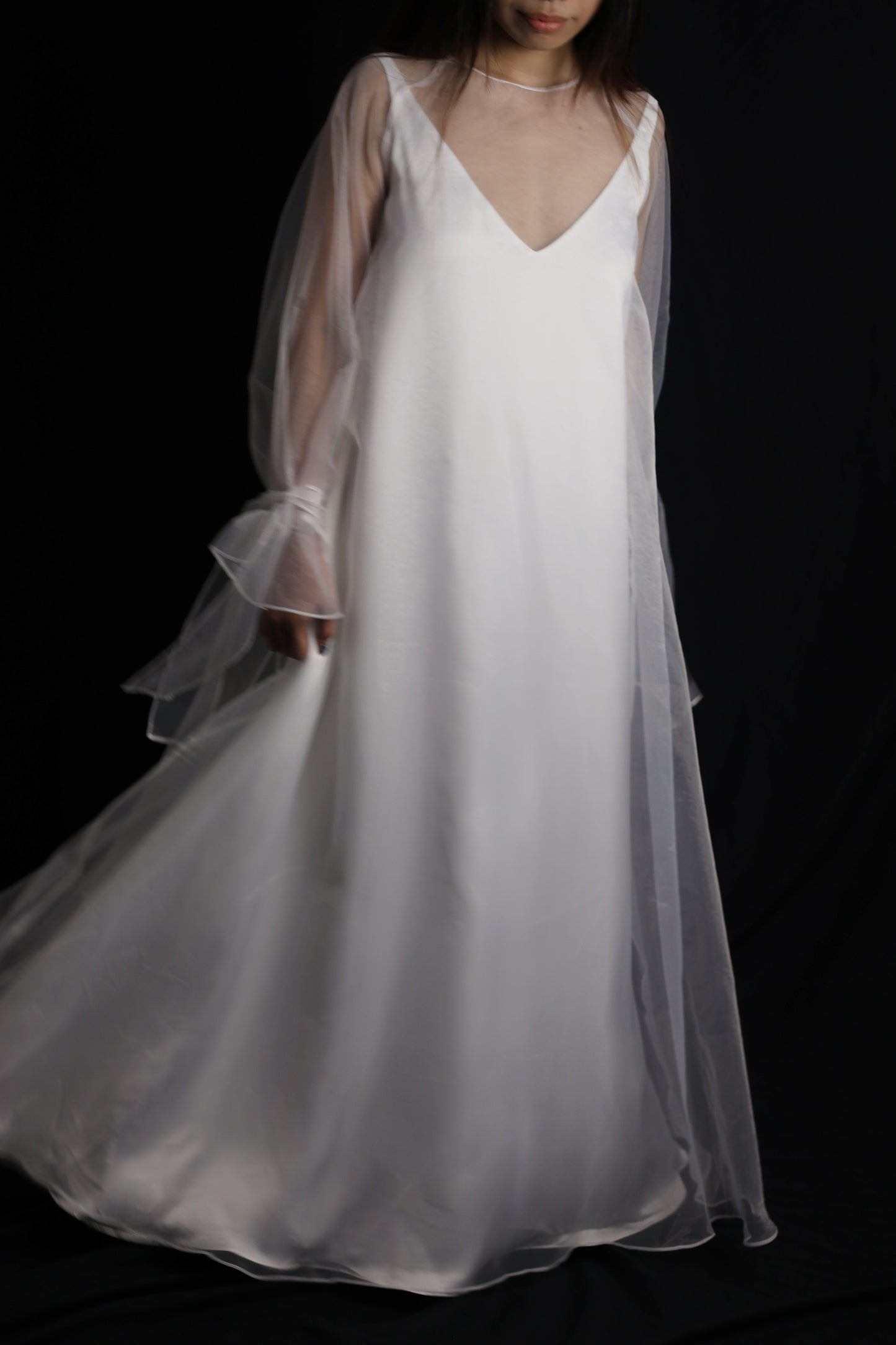Sabrina Two-Piece Satin Slip Wedding Dress with Organza Overlay | Bone and Grey Bridal | Affordable Minimal Wedding Dress Sets Online Canada Singapore USA