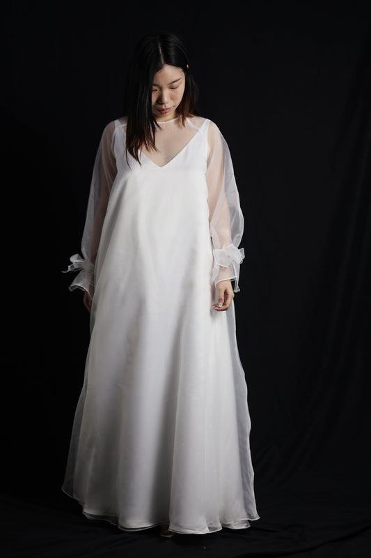 Sabrina Two-Piece Satin Slip Wedding Dress with Organza Overlay | Bone and Grey Bridal | Affordable Minimal Wedding Dress Sets Online Canada Singapore USA
