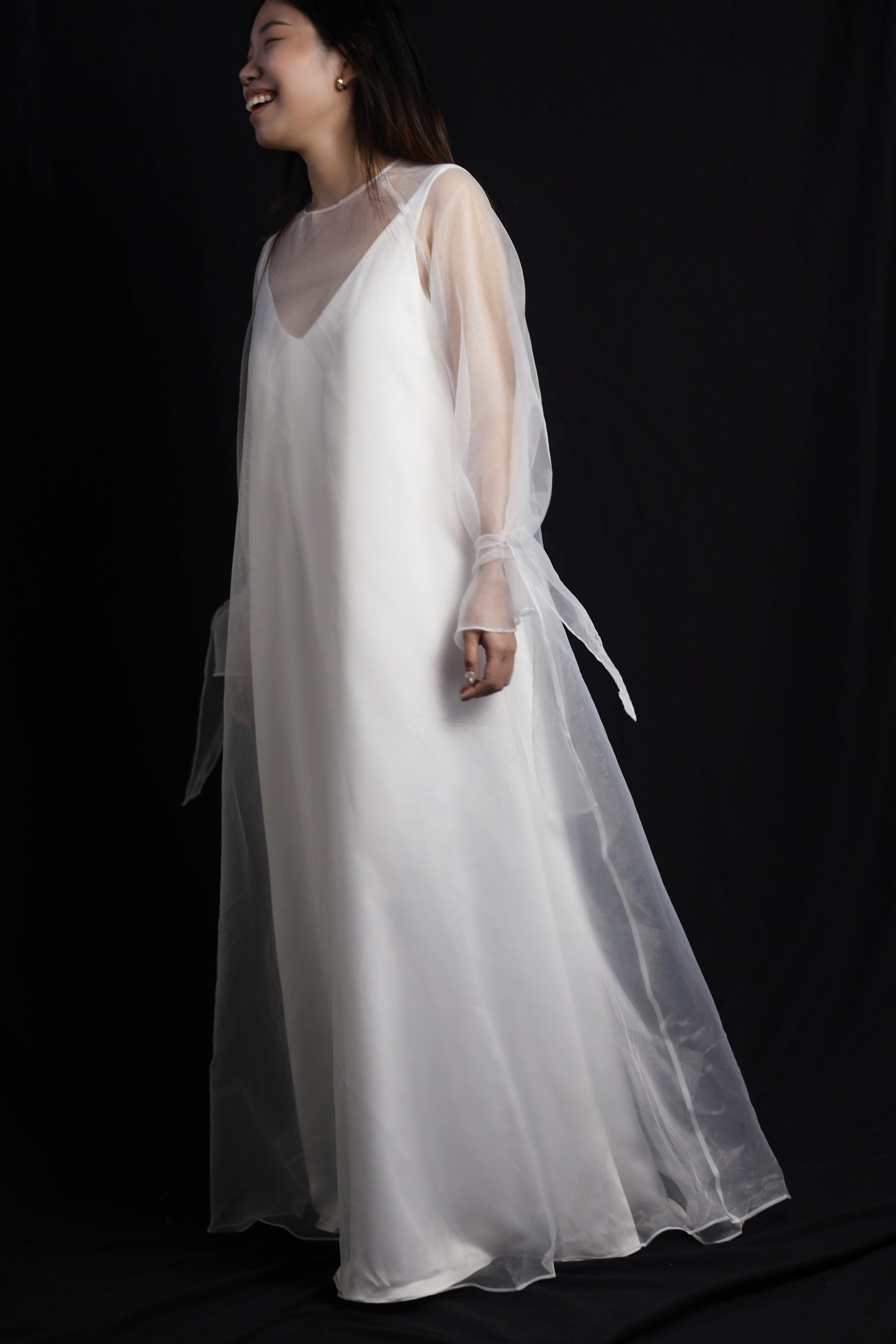 Sabrina Two-Piece Satin Slip Wedding Dress with Long Sleeves Organza Overlay | Bone and Grey Bridal | Affordable Simple Bridal Gowns Online Canada USA Singapore Sabrina Two-Piece Satin Slip Wedding Dress with Long Sleeves Organza Overlay | Bone and Grey Bridal | Affordable Simple Bridal Gowns Online Canada USA Singapore