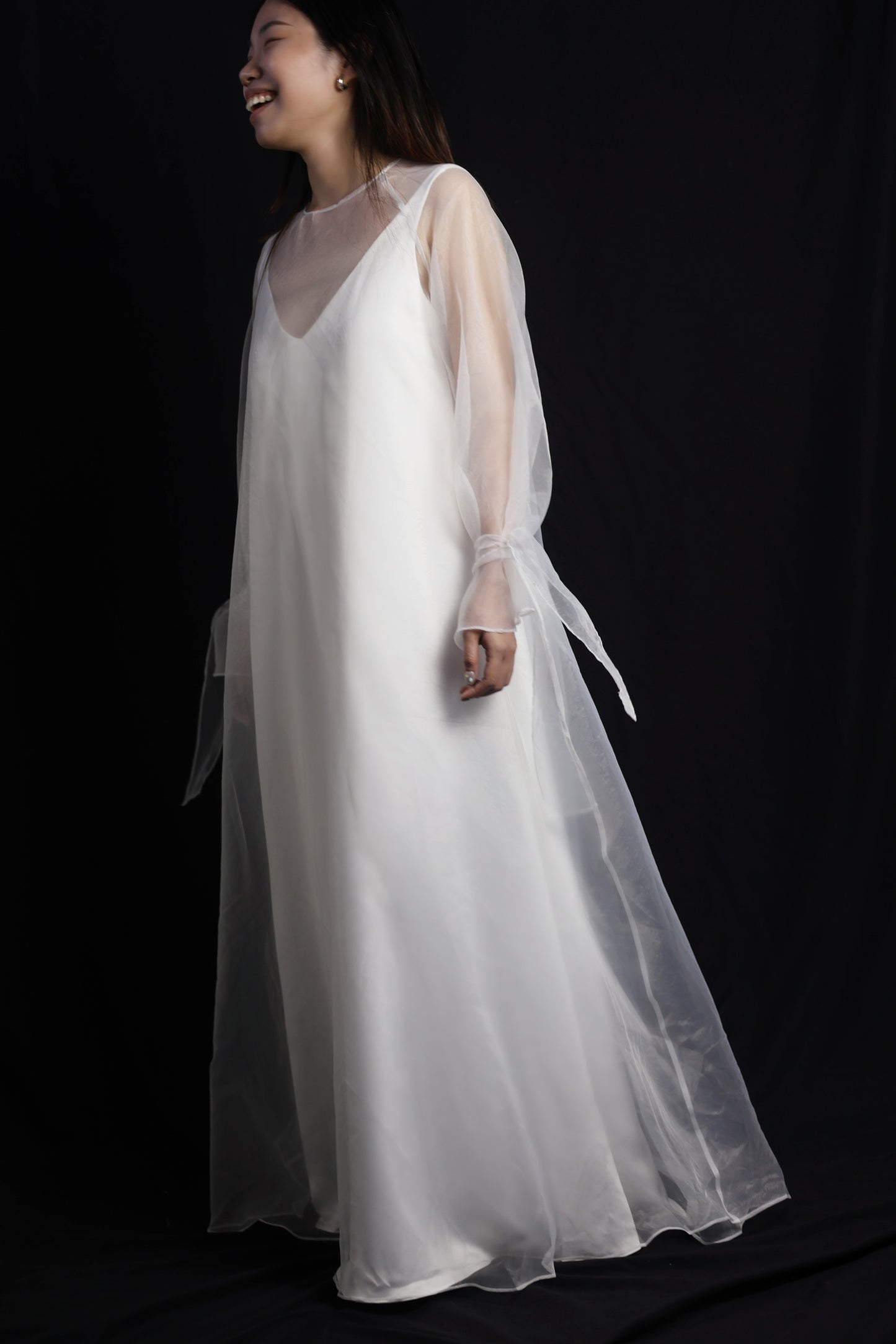 Sabrina Two-Piece Satin Slip Wedding Dress with Organza Overlay | Bone and Grey Bridal | Affordable Minimal Wedding Dress Sets Online Canada Singapore USA