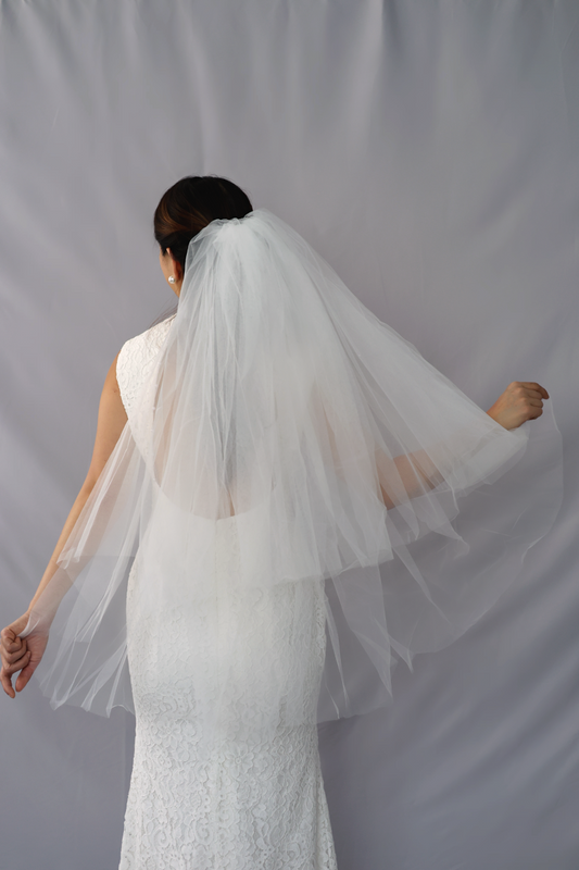 Sadie Two-Tiered Tulle Veil at Waist Length | Bone and Grey Bridal Accessories | Wedding Veils Online Singapore Canada US Fast-Shipping Veils for Brides