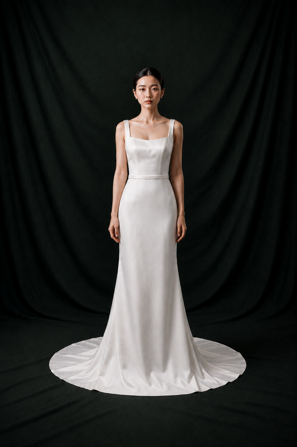 Sage Square Neck Matte Crepe Column Wedding Gown | Bone and Grey Bridal | Affordable Simple Bridal Gowns Online Canada USA Singapore