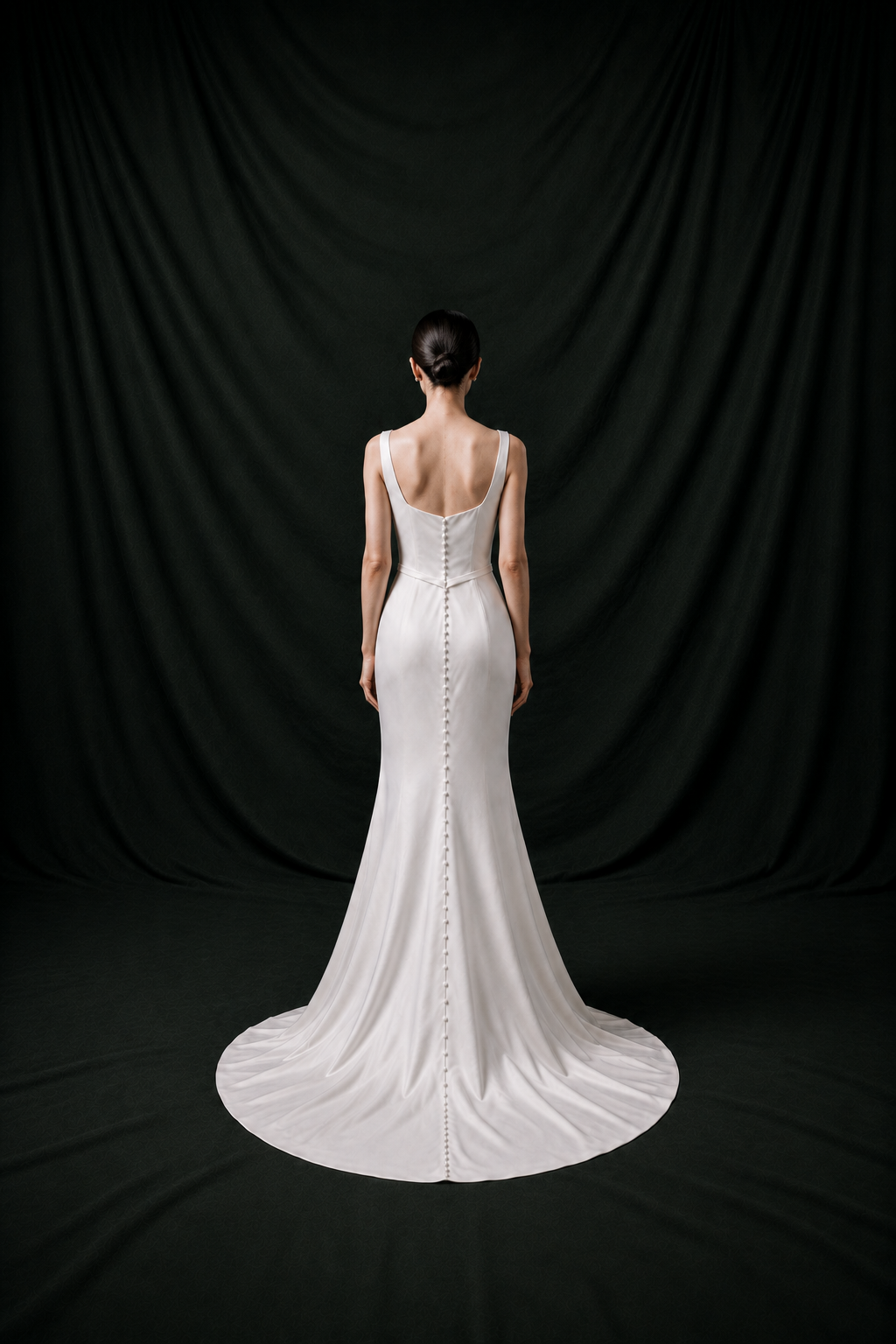 Sage Square Neck Matte Crepe Column Wedding Gown | Bone and Grey Bridal | Affordable Simple Bridal Gowns Online Canada USA Singapore