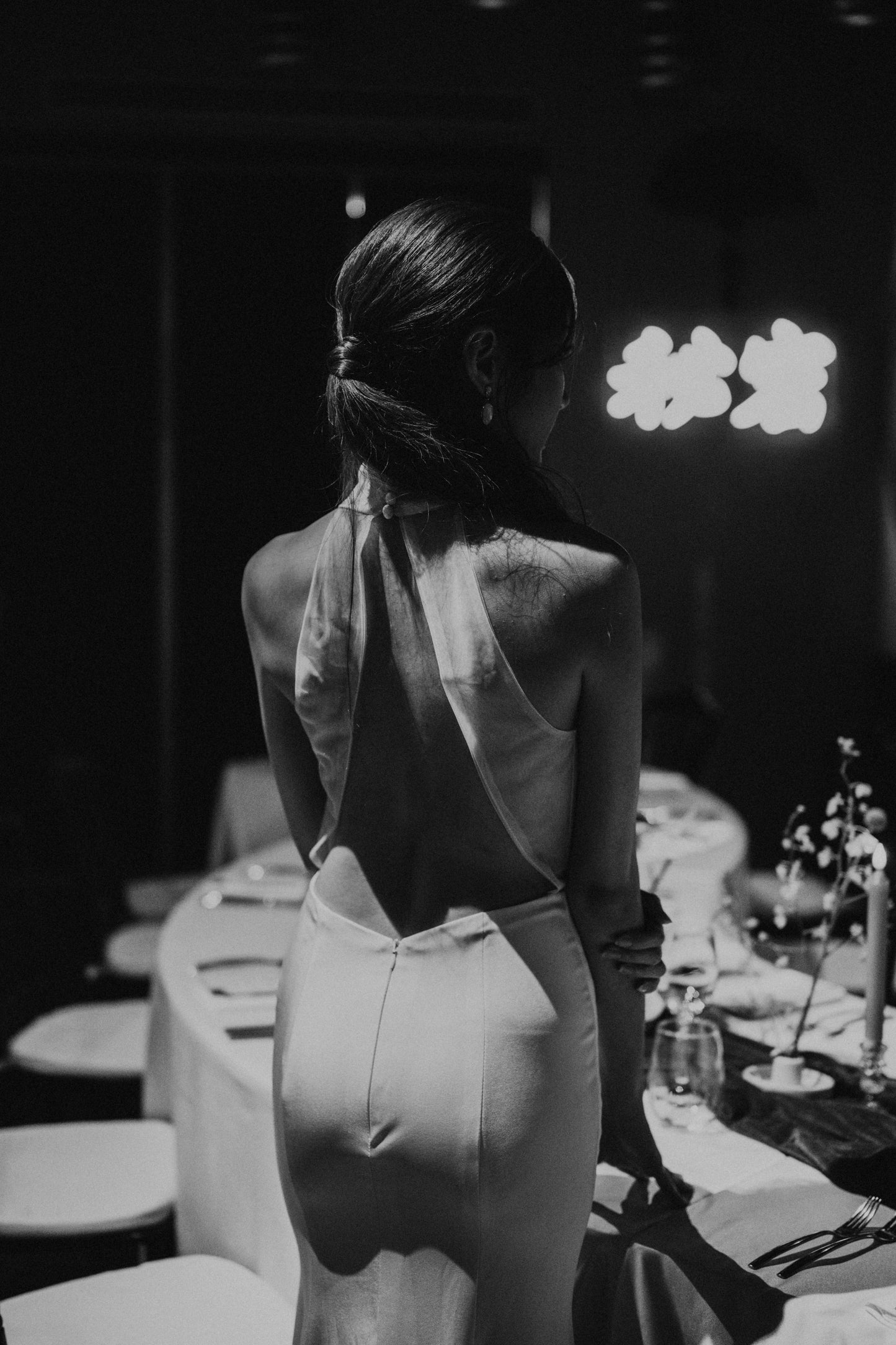 Shelly Halter Crepe Open Back Wedding Dress | Bone and Grey Bridal | Affordable minimal wedding dresses online Canada Singapore USA