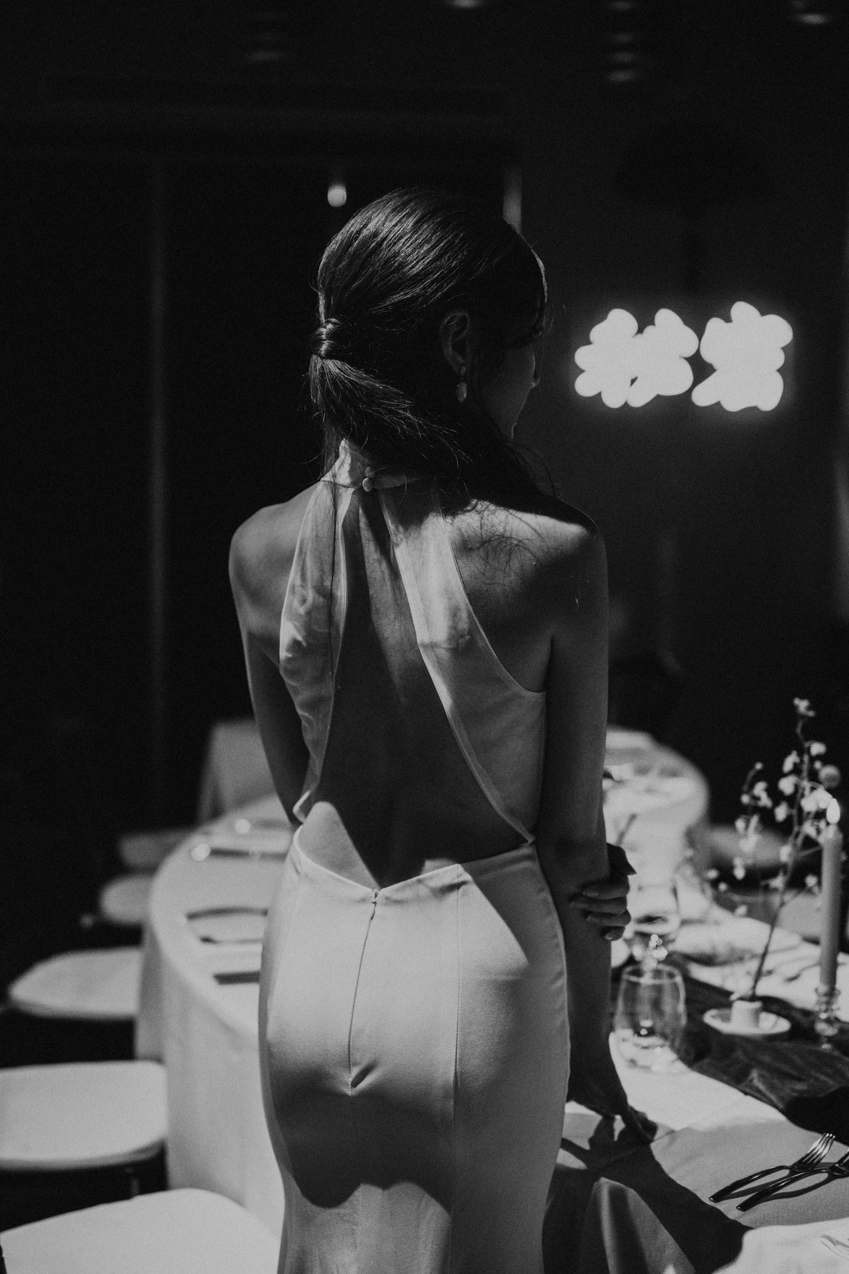 Shelly Halter Crepe Open Back Wedding Dress | Bone and Grey Bridal | Affordable minimal wedding dresses online Canada Singapore USA