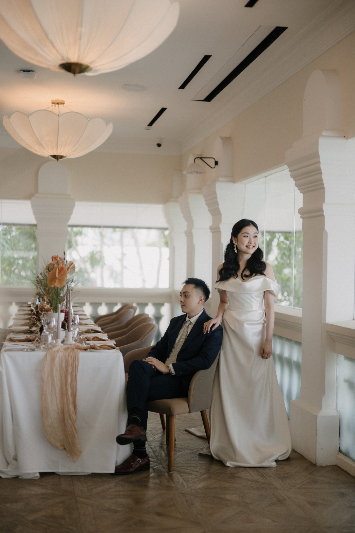 Sloane Off-the-Shoulder Ivory Satin A-Line Wedding Dress with Pockets | Bone and Grey Bridal | Affordable Minimal Wedding Dresses Online Canada USA Singapore