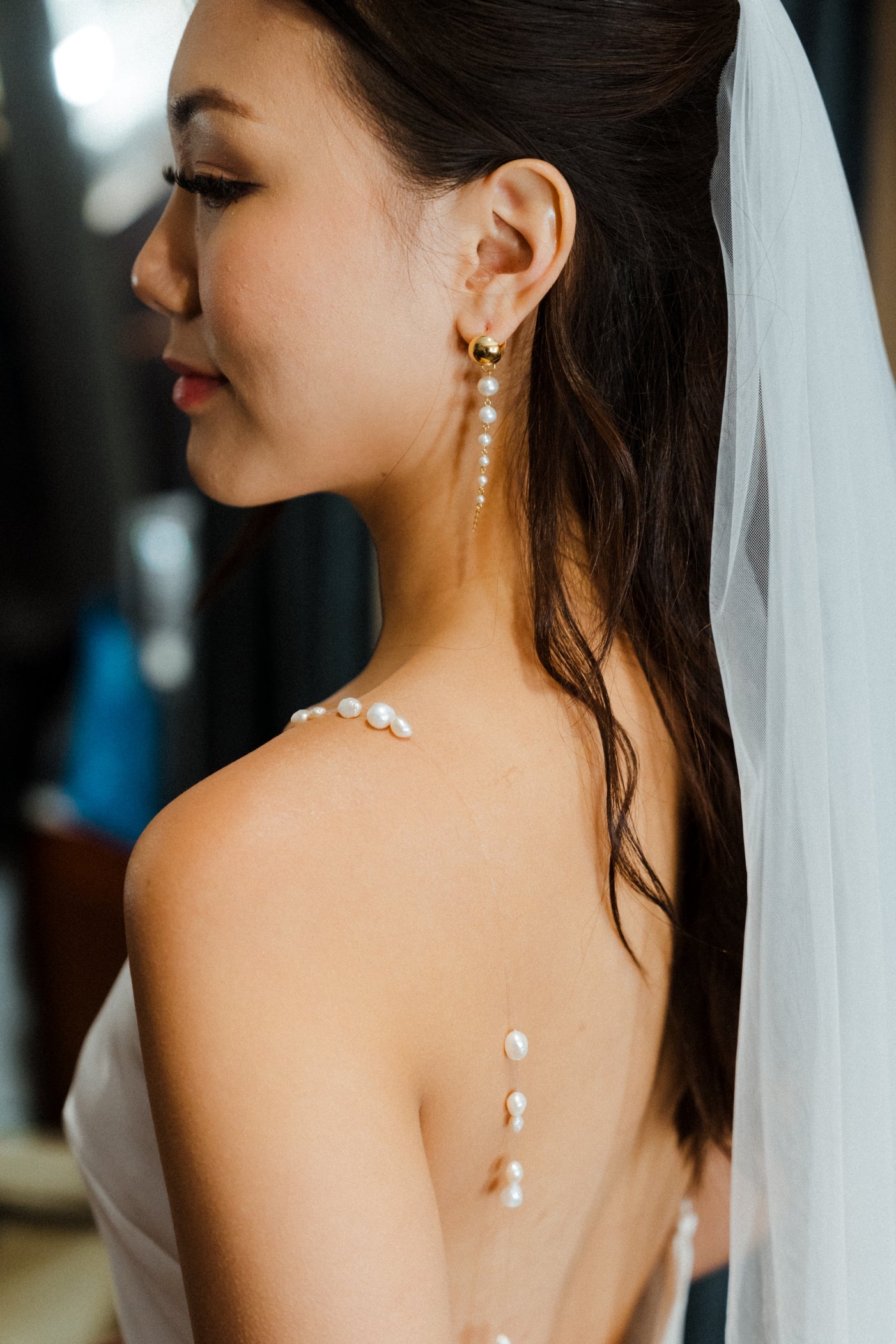 Sora 2.0 Freshwater Pearl Straps Crepe Column Wedding Dress | Bone and Grey Bridal | Affordable Minimal Simple Bridal Gowns Online Canada USA Singapore