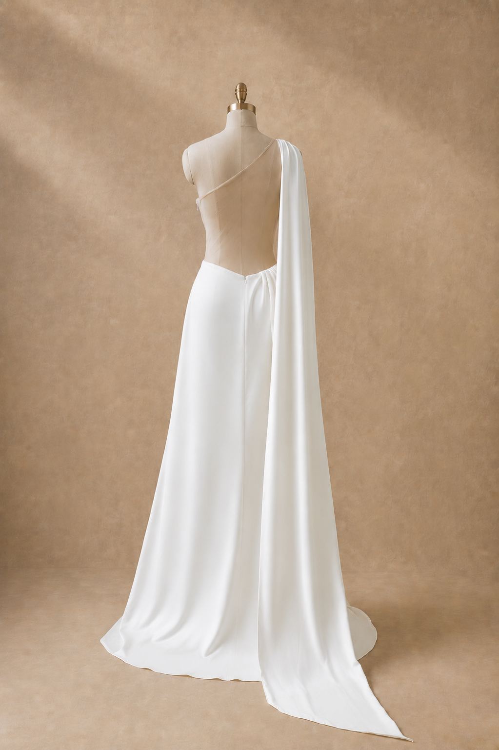 Tara One-Shoulder Champagne Satin Drape Wedding Dress Open Back Thigh Slit | Bone and Grey Bridal | Affordable Simple Bridal Gowns Online Canada USA Singapore