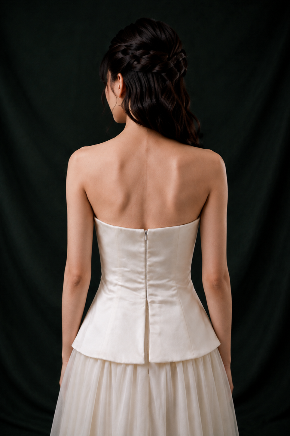 Tina Strapless Satin & Chiffon A-Line Wedding Gown | Bone and Grey Bridal | Affordable Simple Bridal Gowns Online Canada USA Singapore