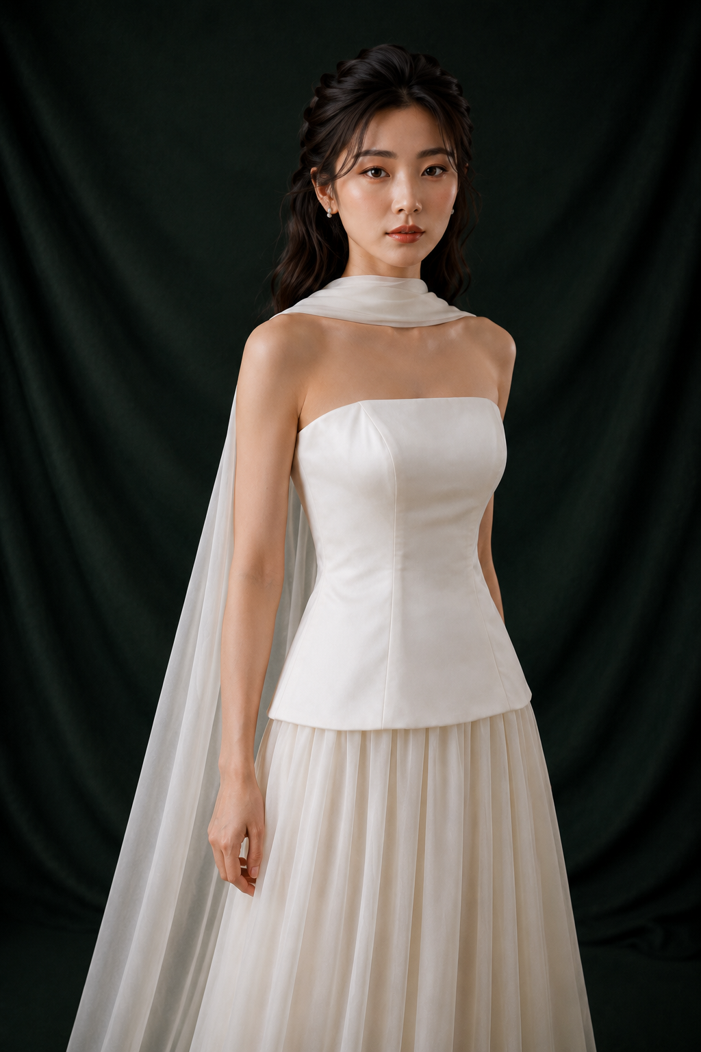 Tina Strapless Satin & Chiffon A-Line Wedding Gown | Bone and Grey Bridal | Affordable Simple Bridal Gowns Online Canada USA Singapore