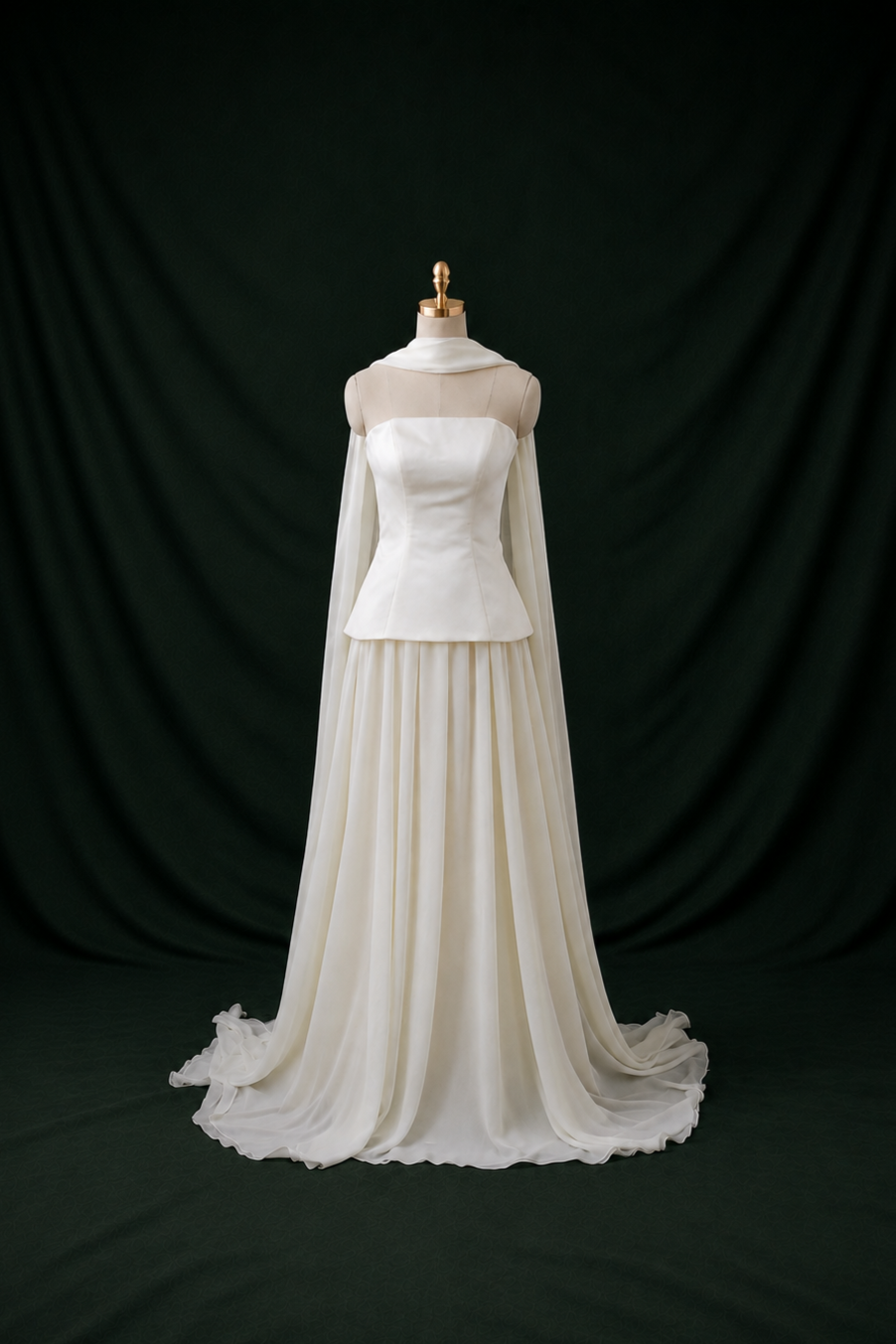 Tina Strapless Satin & Chiffon A-Line Wedding Gown | Bone and Grey Bridal | Affordable Simple Bridal Gowns Online Canada USA Singapore