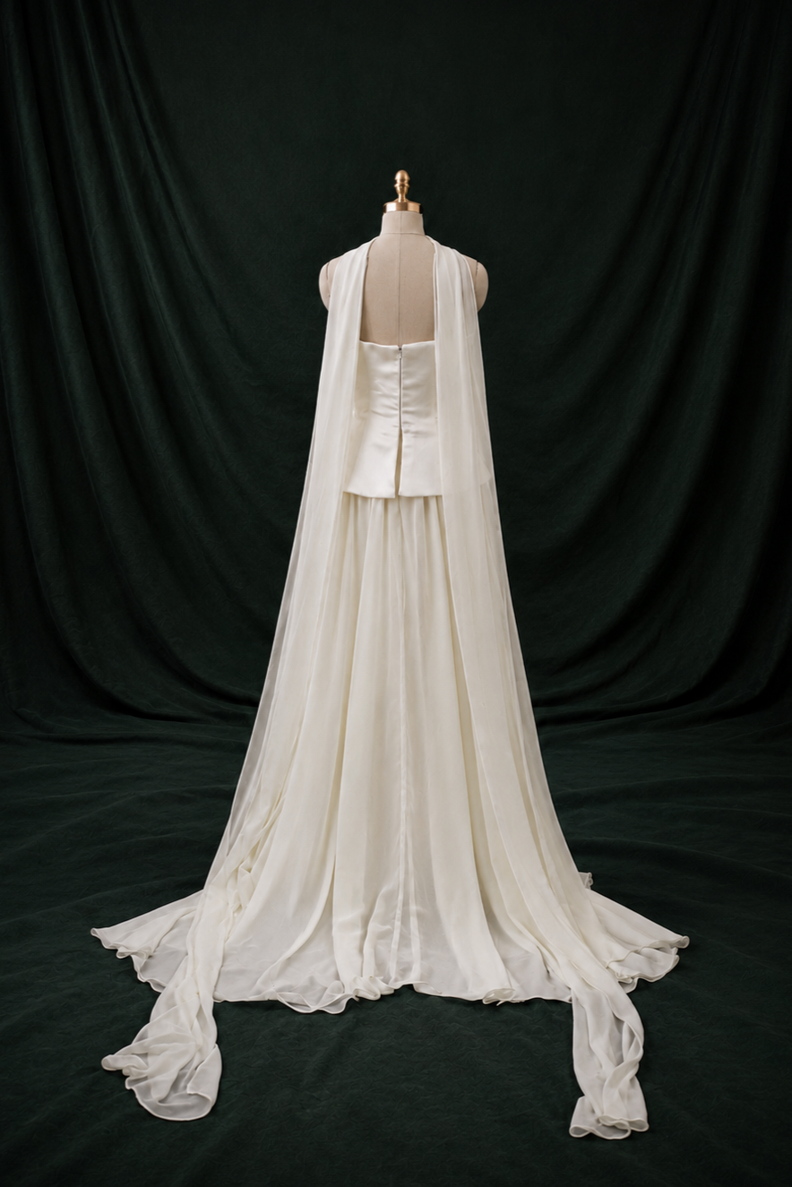 Tina Strapless Satin & Chiffon A-Line Wedding Gown | Bone and Grey Bridal | Affordable Simple Bridal Gowns Online Canada USA Singapore
