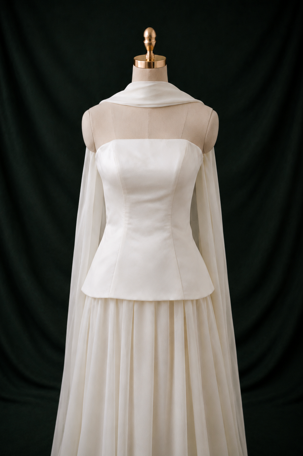 Tina Strapless Satin & Chiffon A-Line Wedding Gown | Bone and Grey Bridal | Affordable Simple Bridal Gowns Online Canada USA Singapore