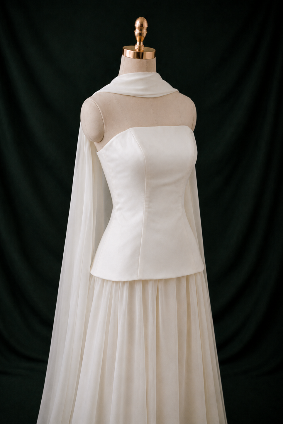 Tina Strapless Satin & Chiffon A-Line Wedding Gown | Bone and Grey Bridal | Affordable Simple Bridal Gowns Online Canada USA Singapore