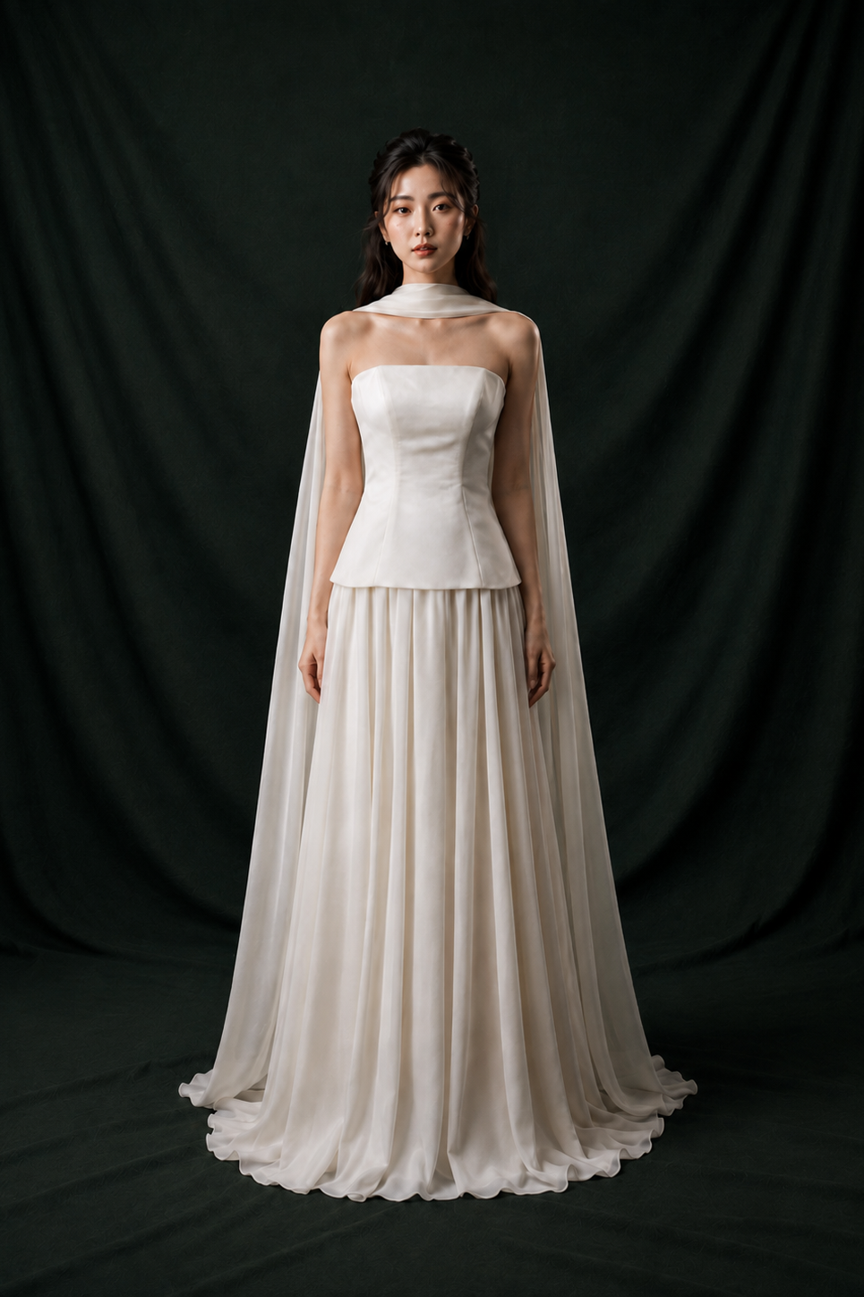 Tina Strapless Satin & Chiffon A-Line Wedding Gown | Bone and Grey Bridal | Affordable Simple Bridal Gowns Online Canada USA Singapore