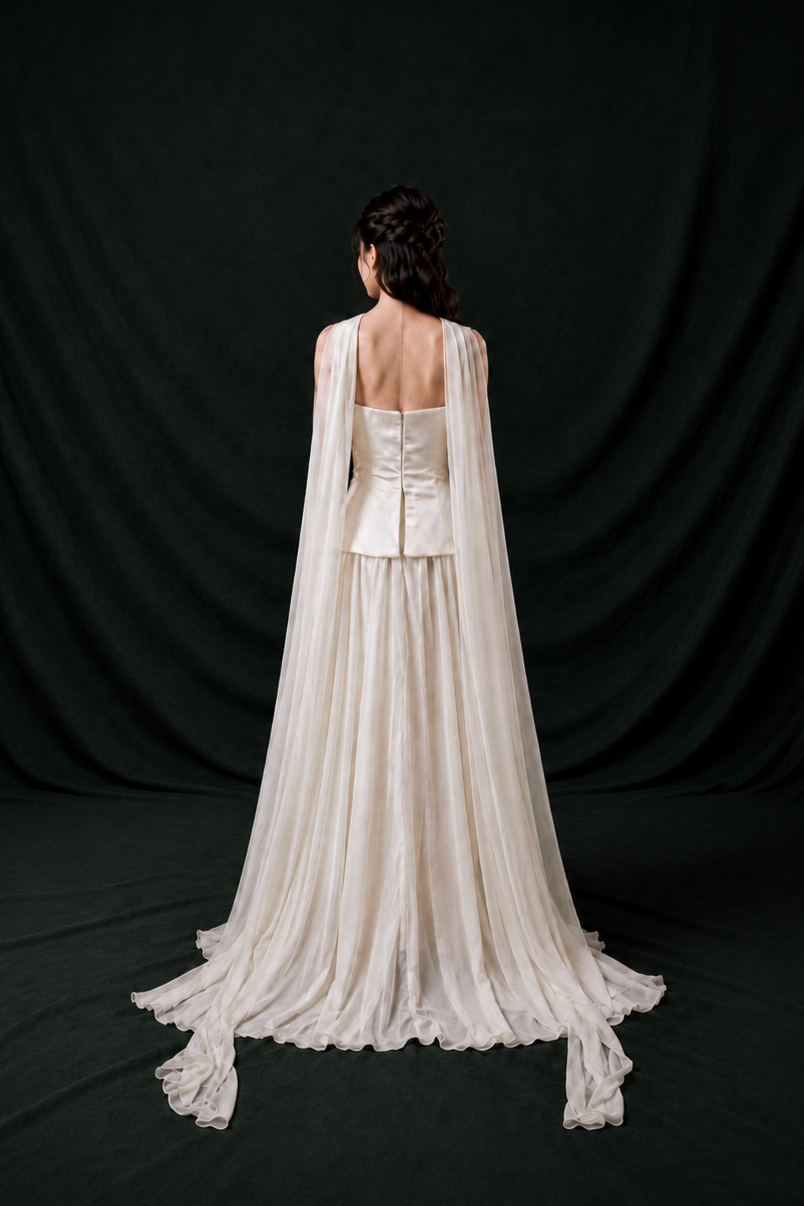 Tina Strapless Satin & Chiffon A-Line Wedding Gown | Bone and Grey Bridal | Affordable Simple Bridal Gowns Online Canada USA Singapore