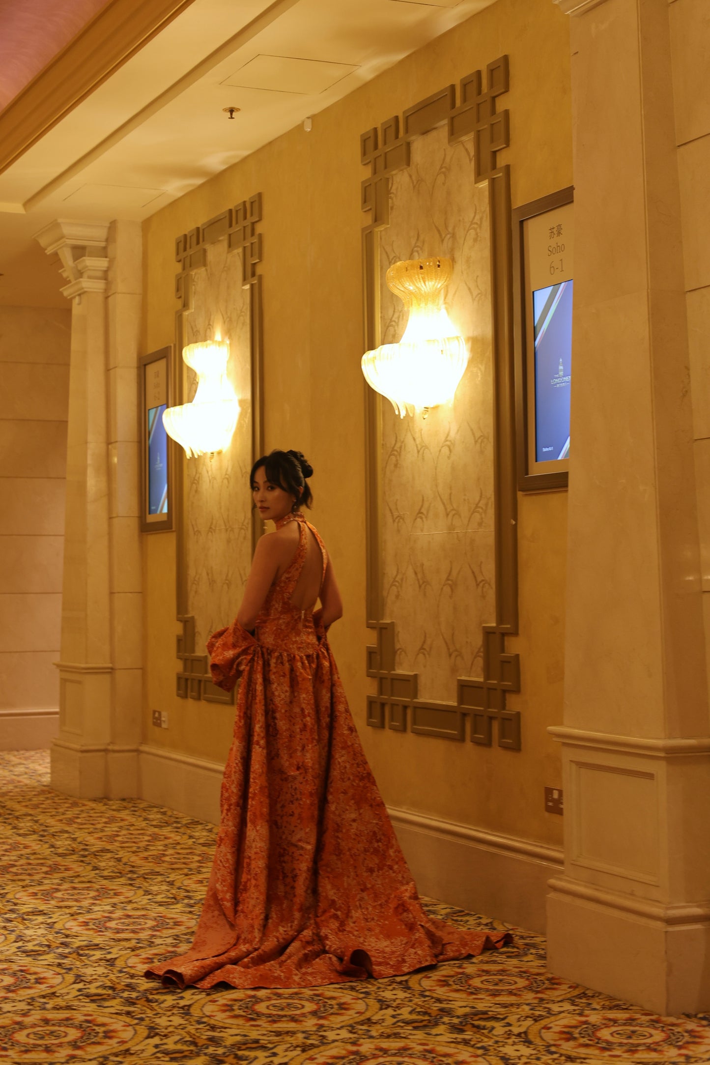 Vivian Mandarin Collar Modern Jacquard Qipao Cheongsam Dress with Cape | Bone and Grey Bridal | Affordable Simple Bridal Gowns Online Canada USA Singapore
