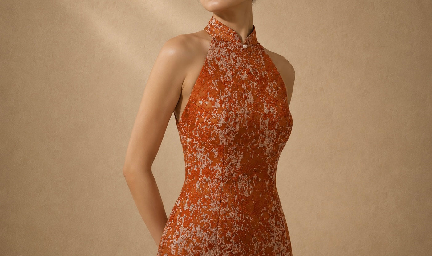 Vivian Mandarin Collar Modern Jacquard Qipao Cheongsam Dress with Cape | Bone and Grey Bridal | Affordable Simple Bridal Gowns Online Canada USA Singapore