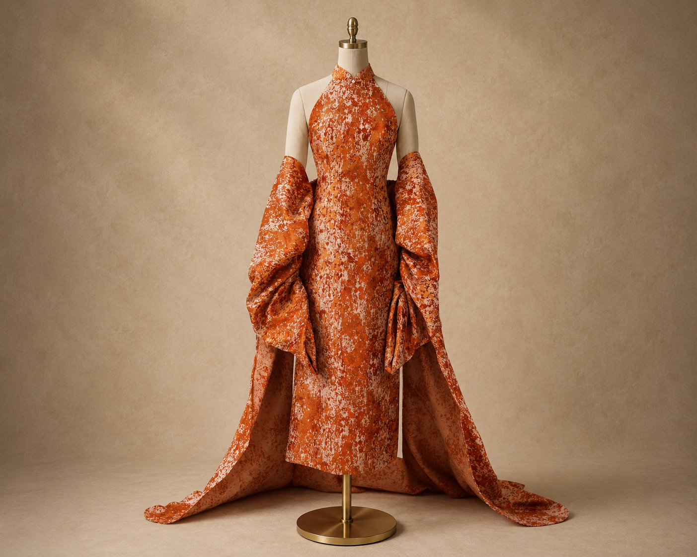 Vivian Mandarin Collar Modern Jacquard Qipao Cheongsam Dress with Cape | Bone and Grey Bridal | Affordable Simple Bridal Gowns Online Canada USA Singapore