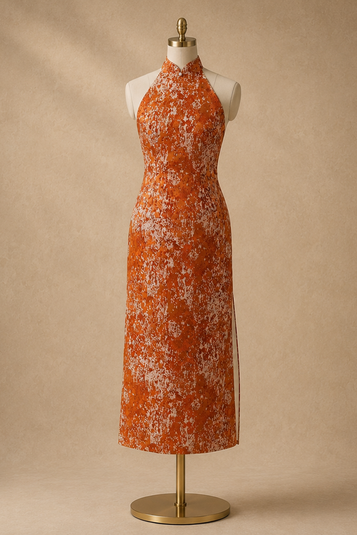 Vivian Mandarin Collar Modern Jacquard Qipao Cheongsam Dress with Cape | Bone and Grey Bridal | Affordable Simple Bridal Gowns Online Canada USA Singapore