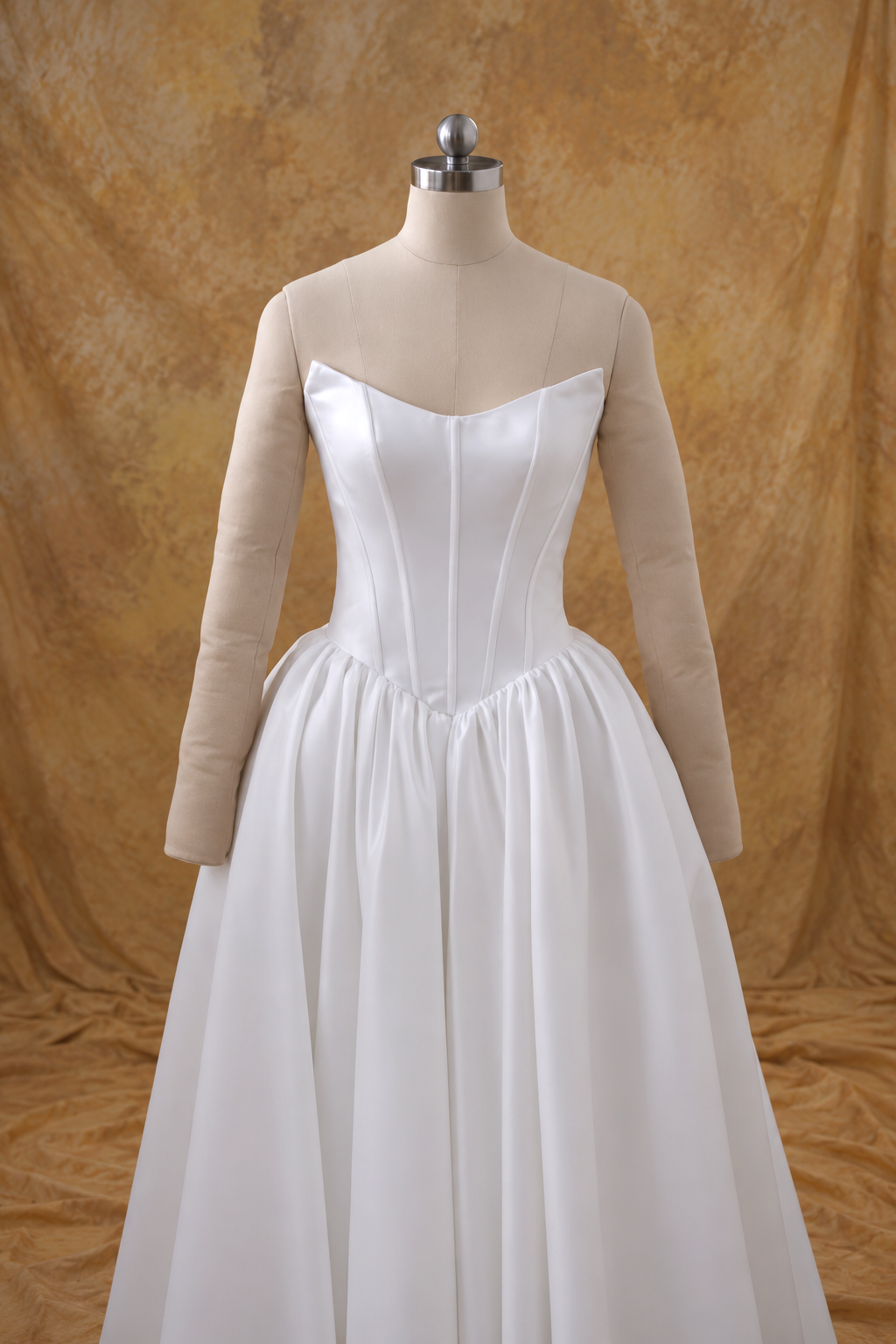 Yoko A-Line Basque Waist Duchess Satin Off-Shoulder Wedding Gown | Bone and Grey Bridal | Affordable Simple Bridal Gowns Online Canada USA Singapore
