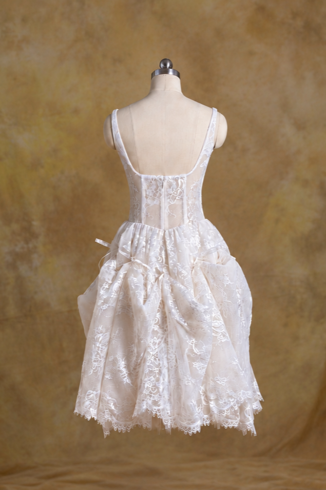 Yuli Convertible French Lace Midi A-Line Bridal Dress | Bone and Grey Bridal | Affordable Simple Bridal Gowns Online Canada USA Singapore