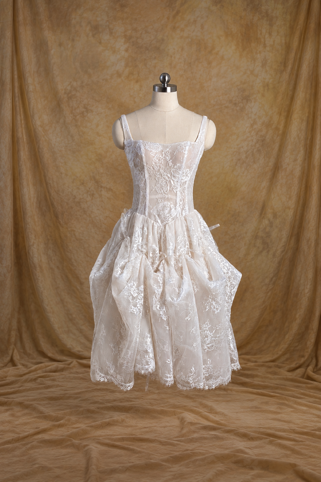 Yuli Convertible French Lace Midi A-Line Bridal Dress | Bone and Grey Bridal | Affordable Simple Bridal Gowns Online Canada USA Singapore