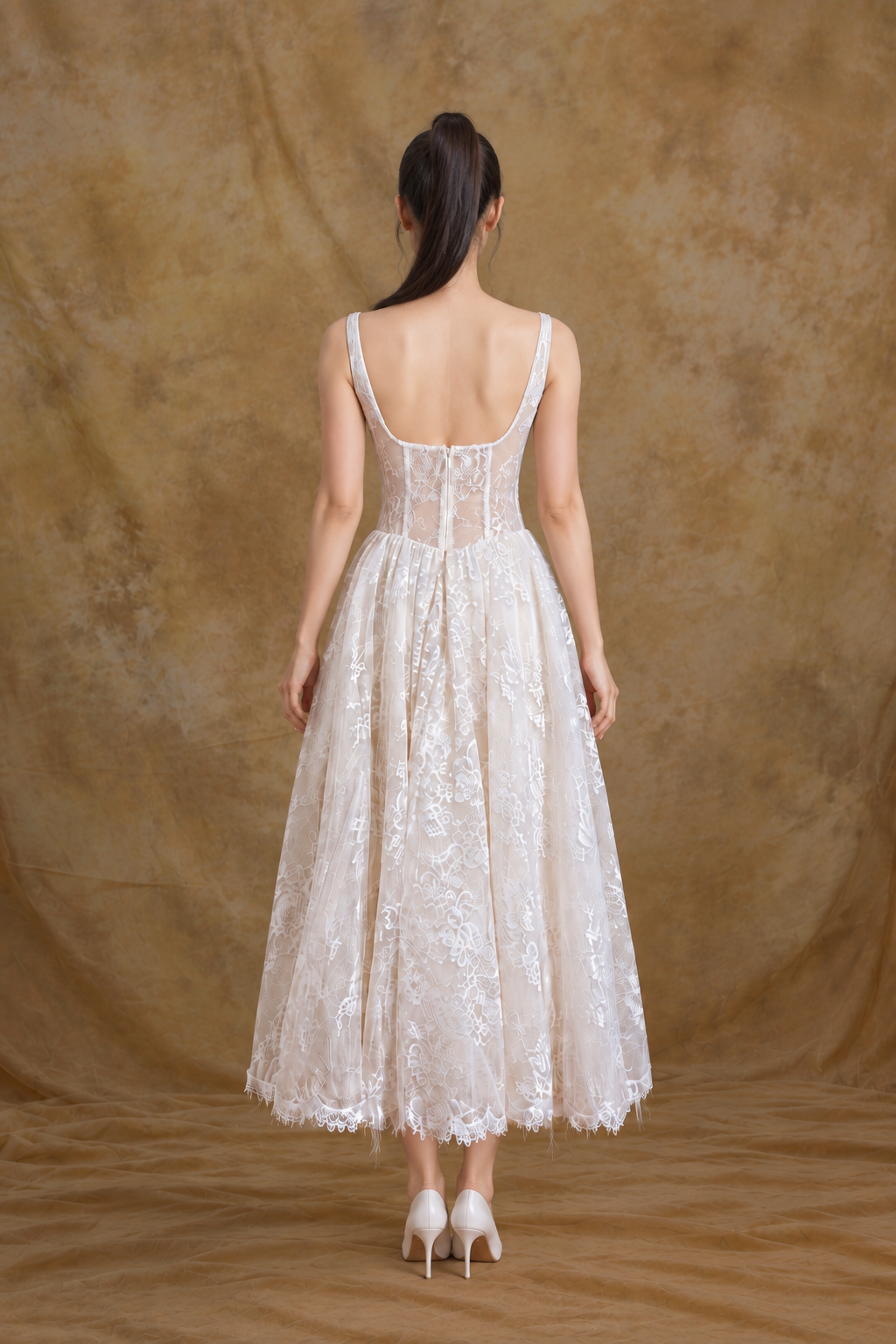 Yuli Convertible French Lace Midi A-Line Bridal Dress | Bone and Grey Bridal | Affordable Simple Bridal Gowns Online Canada USA Singapore