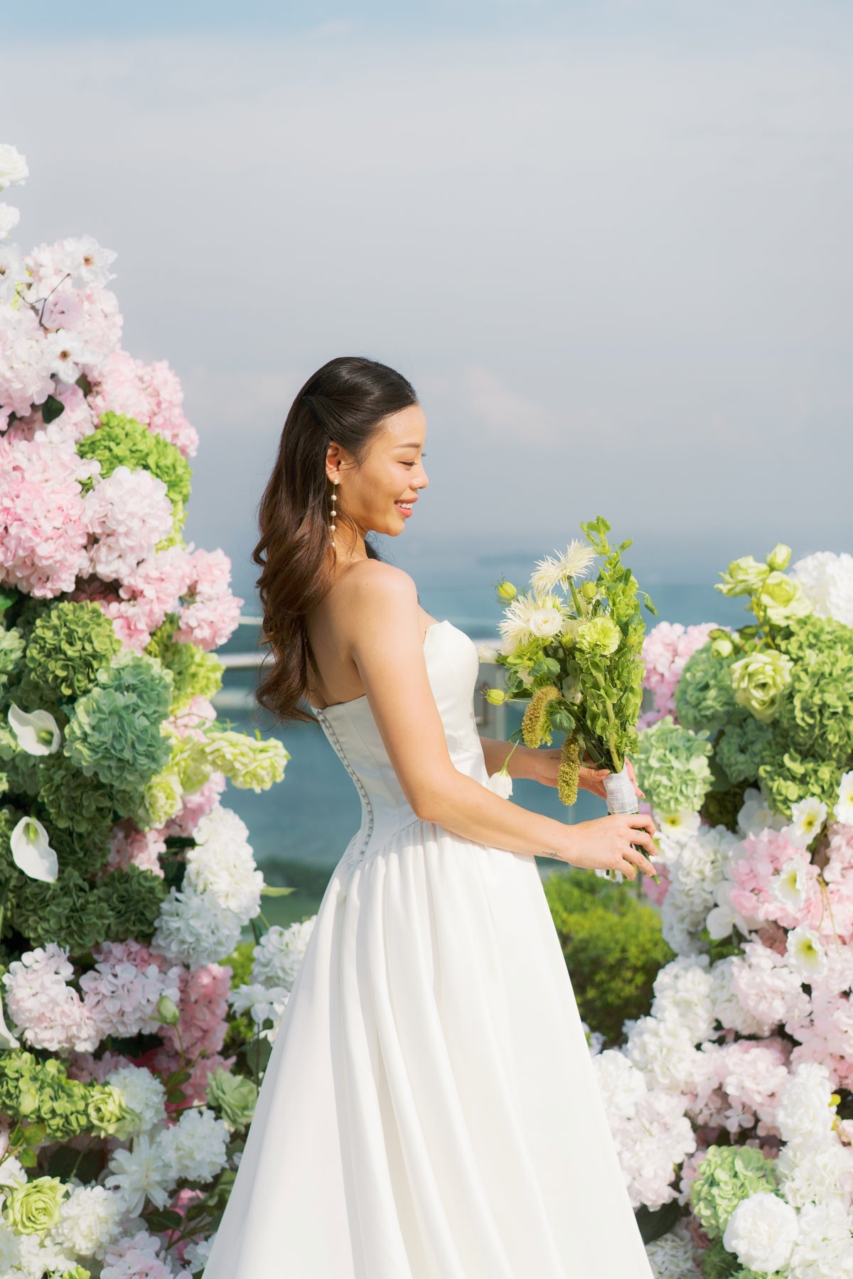 Zoe Duchess Satin Basque Waist A-Line Bubble Hem Wedding Dress with Cape | Bone and Grey Bridal | Affordable Minimal Simple Bridal Gowns Online Canada USA Singapore