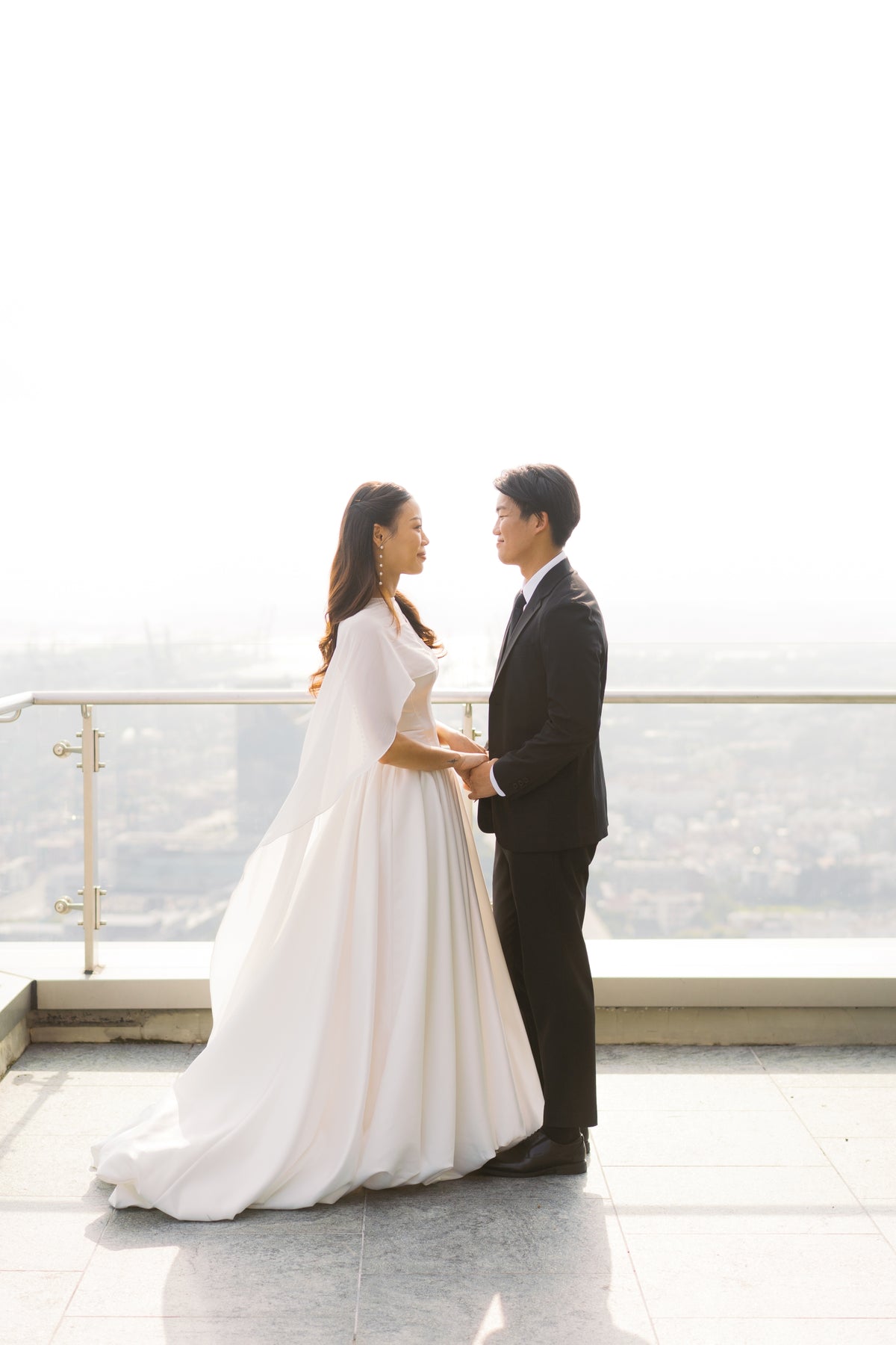 Zoe Duchess Satin Basque Waist A-Line Bubble Hem Wedding Dress with Cape | Bone and Grey Bridal | Affordable Minimal Simple Bridal Gowns Online Canada USA Singapore